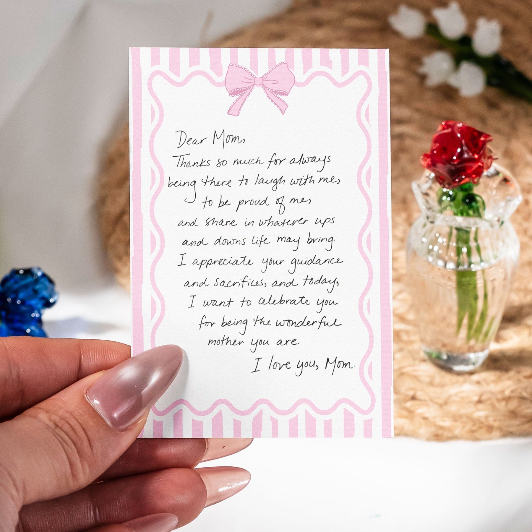 Actual Handwritten Message Gift Glass Flower Bouquet - Personalized Glass Flowers