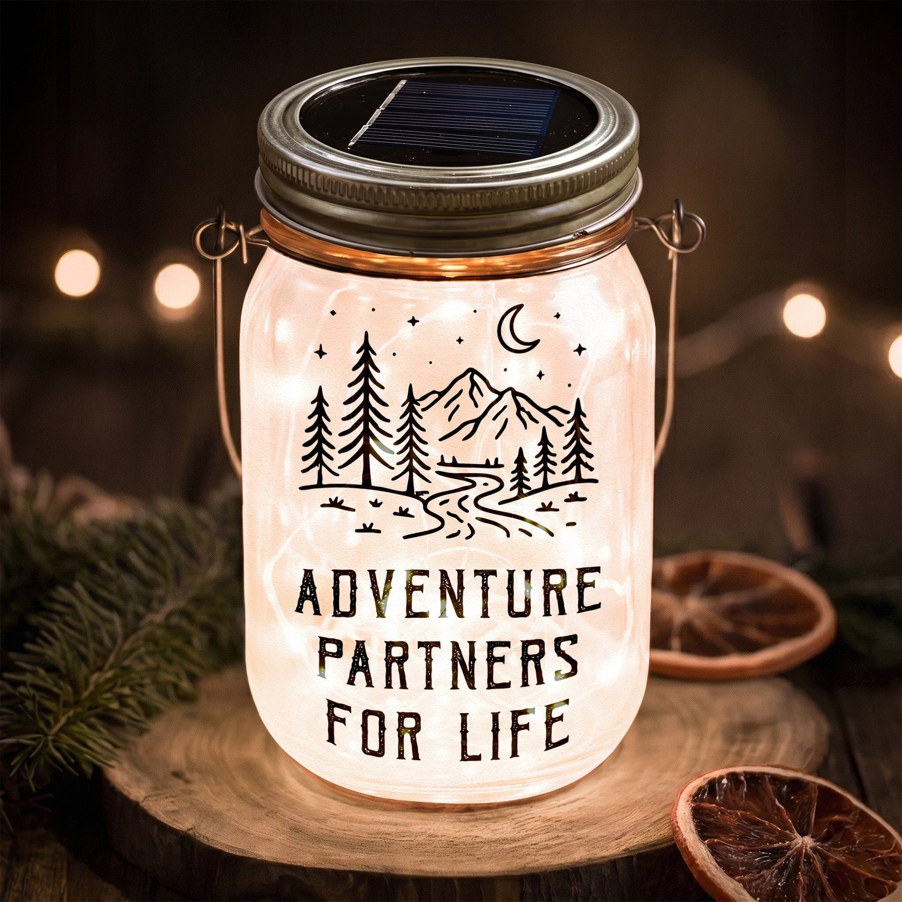 Adventure Partners For Life Couple Gift - Personalized Solar Mason Jar Light