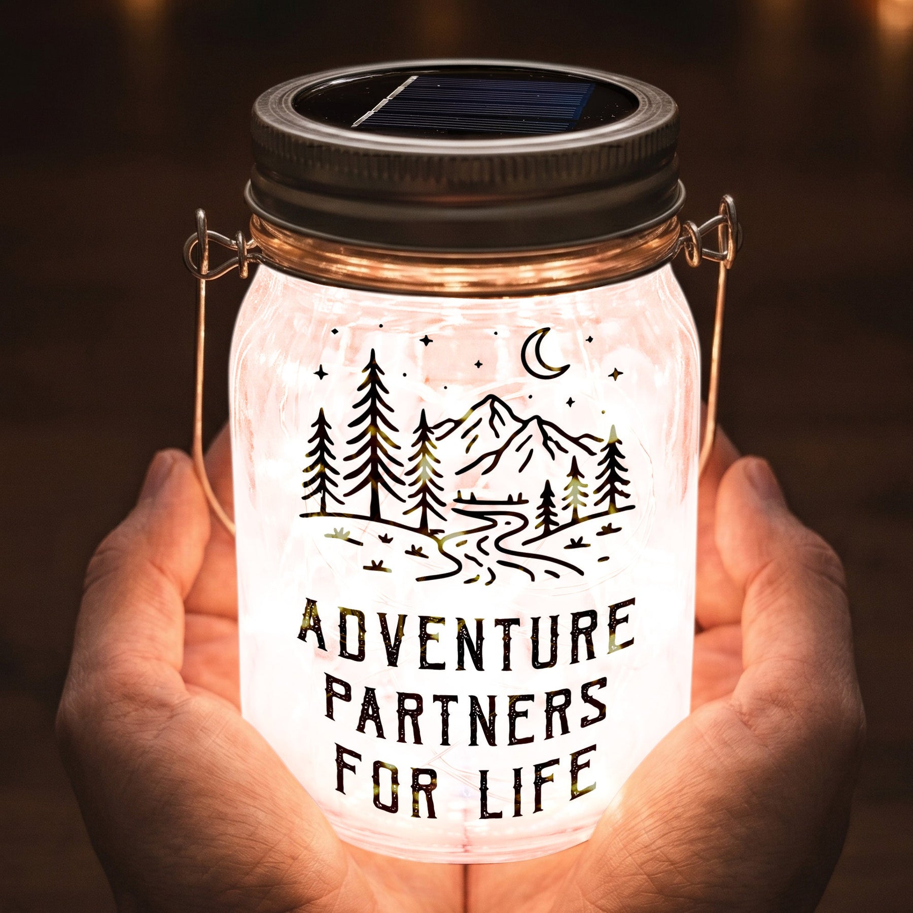 Adventure Partners For Life Couple Gift - Personalized Solar Mason Jar Light