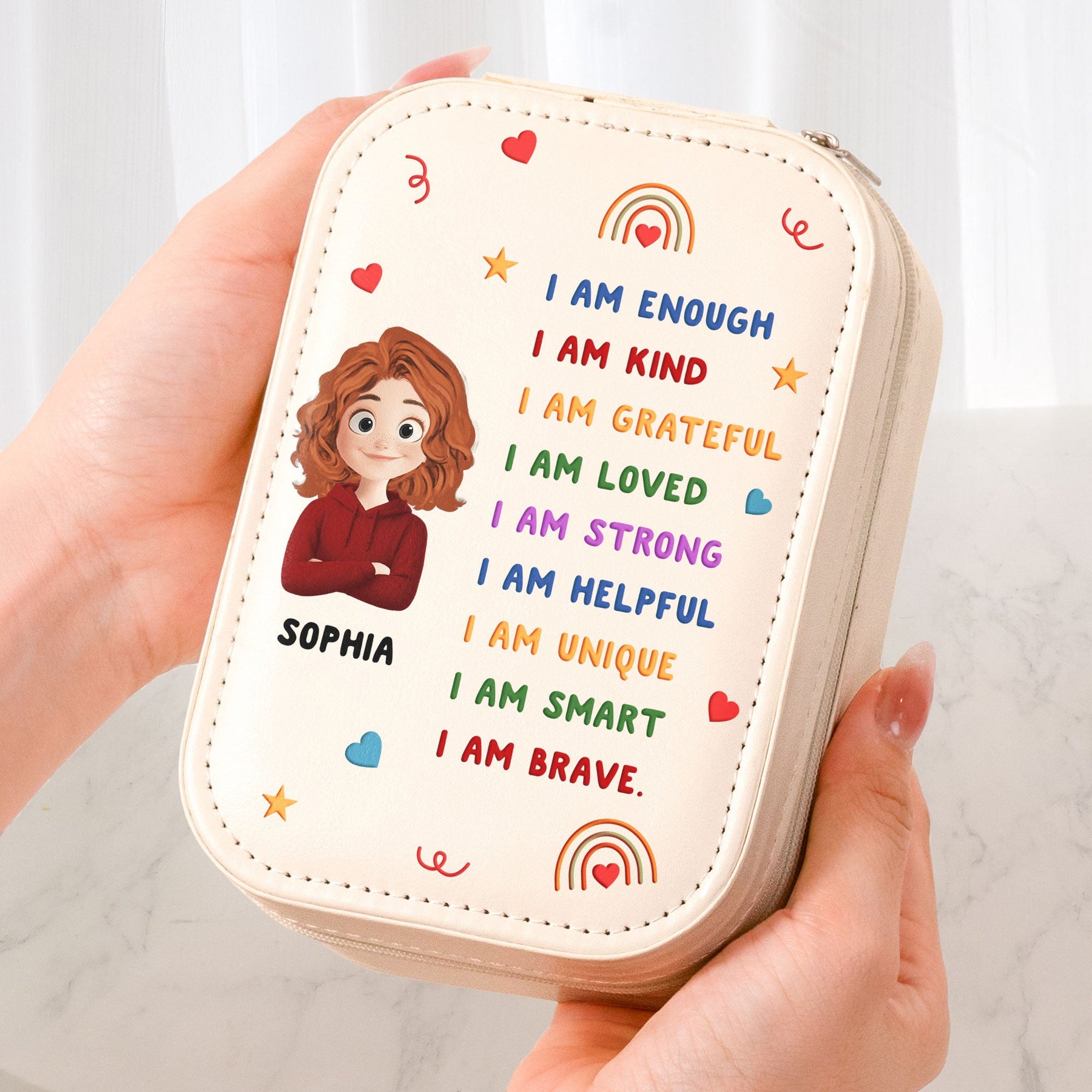 Affirmation Cute Cartoon - Custom Makeup Box With LED Mirror