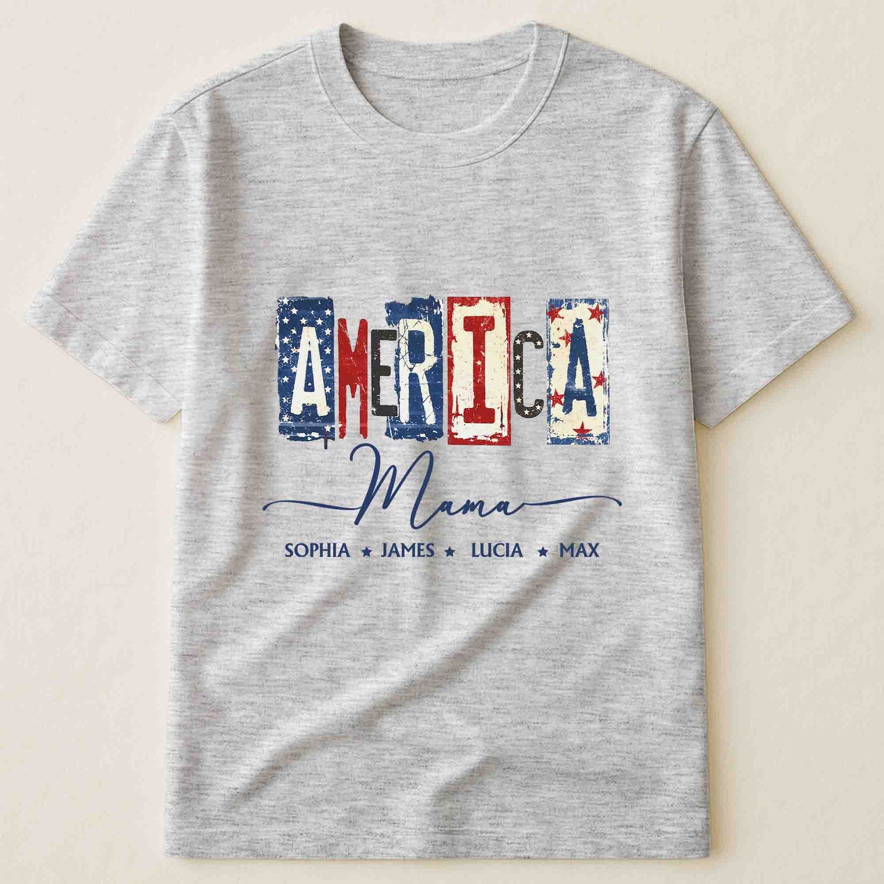 America Mama, Nana Retro American Flag - Personalized Shirt