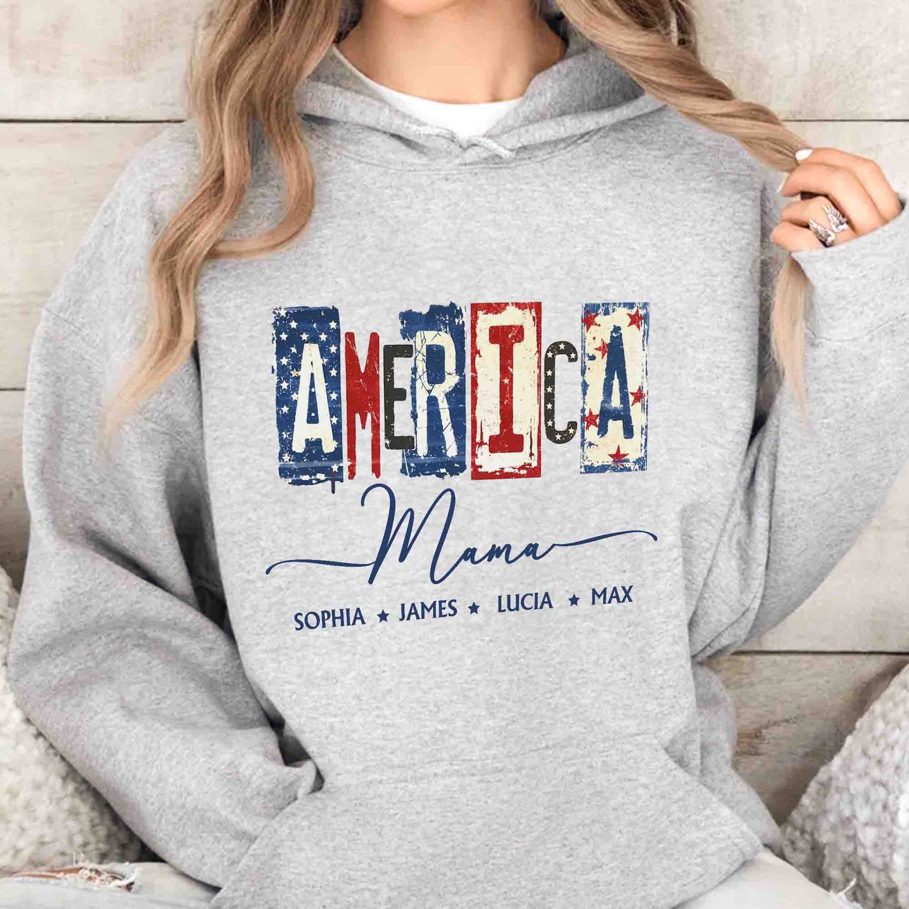 America Mama, Nana Retro American Flag - Personalized Shirt