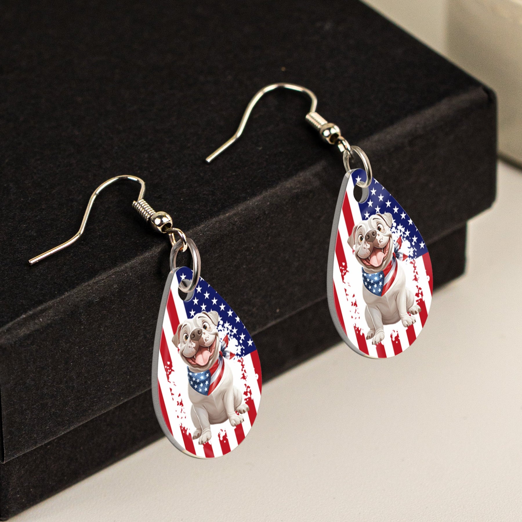 American Flag Dog Lovers - Personalized Acrylic Earrings