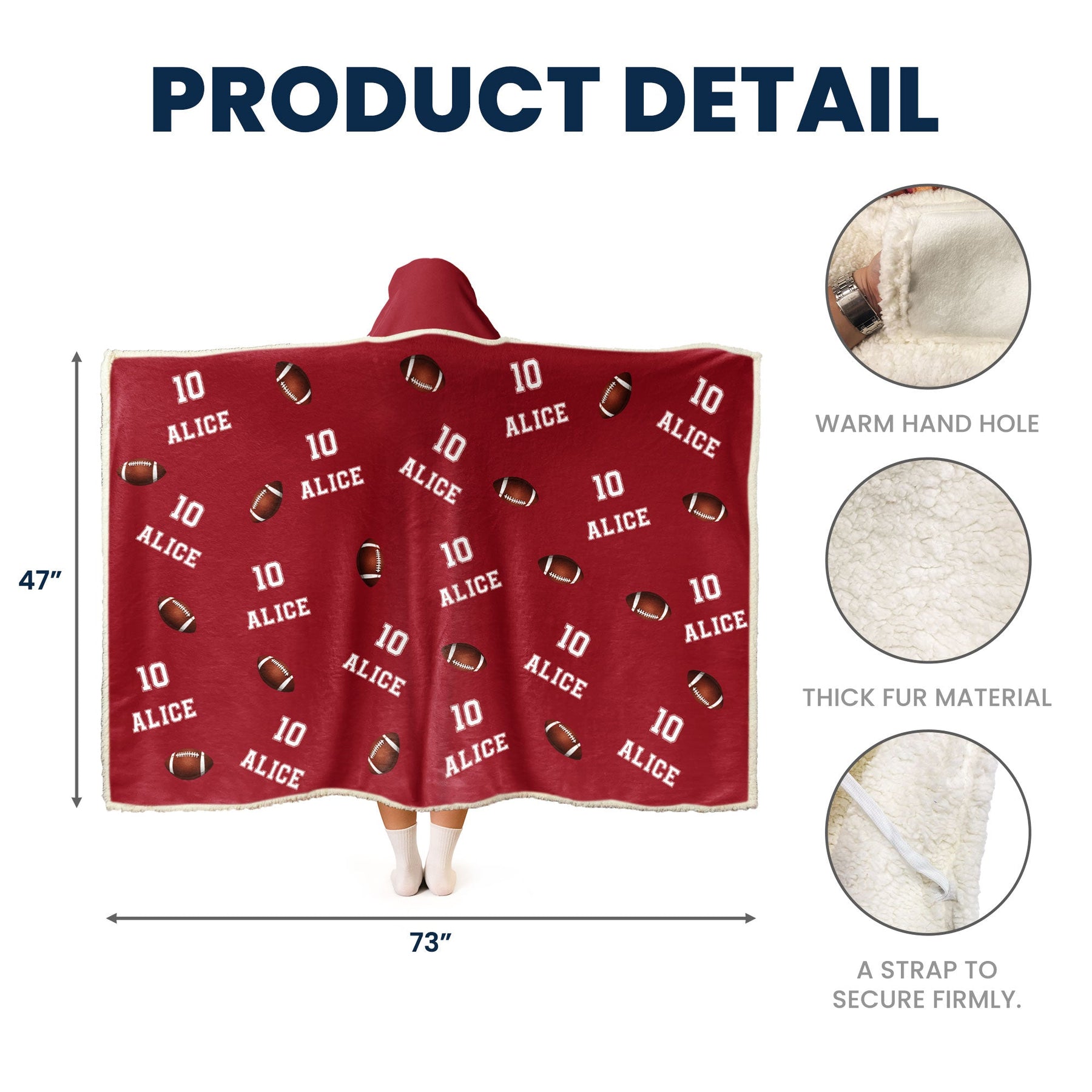 American Football Custom Name, Number - Personalized Wearable Blanket Hoodie