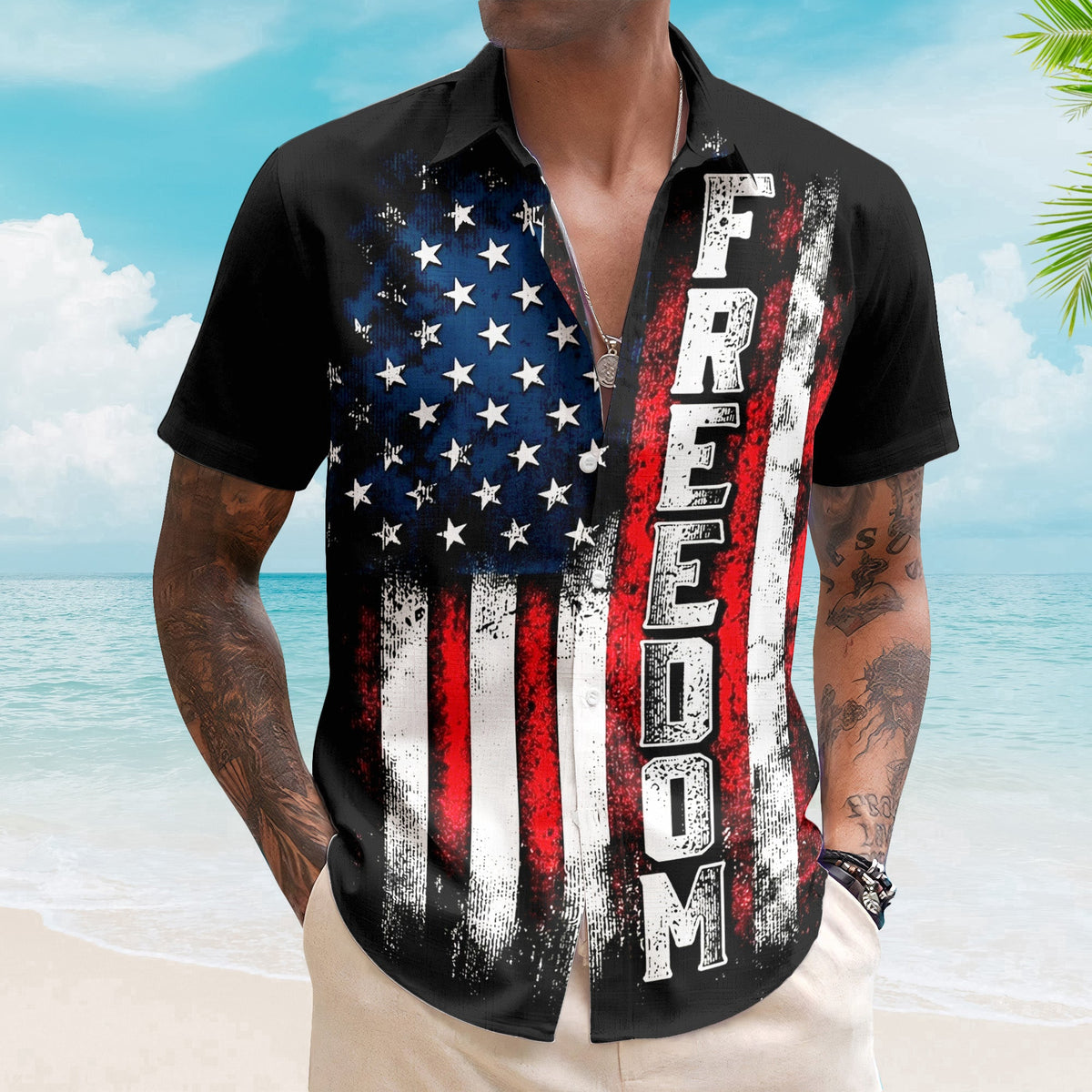 American Freedom Flag Patriotic Design - Personalized Hawaiian Shirt