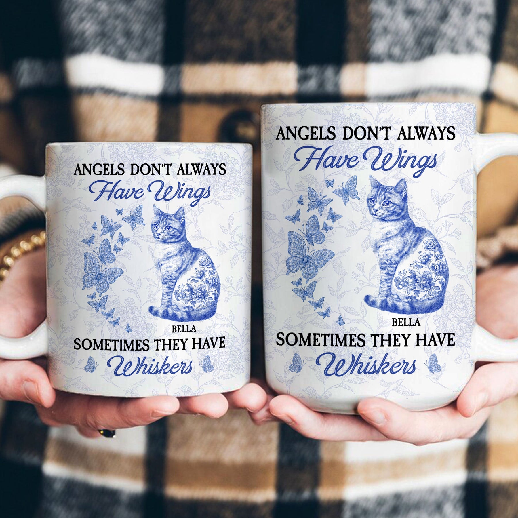 Angels Don't Always Have Wings Cat Toile De Jouy Style - Personalized Mug