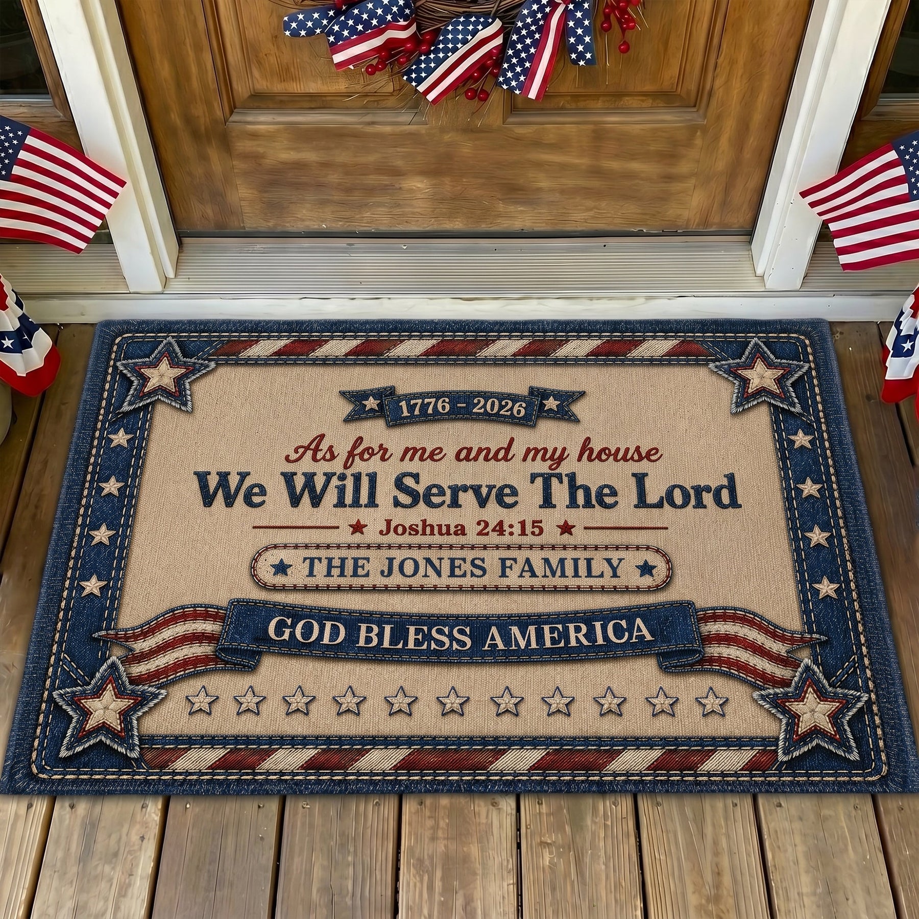 As For Me And My House We Will Serve The Lord Faux Pattern - Personalized Doormat