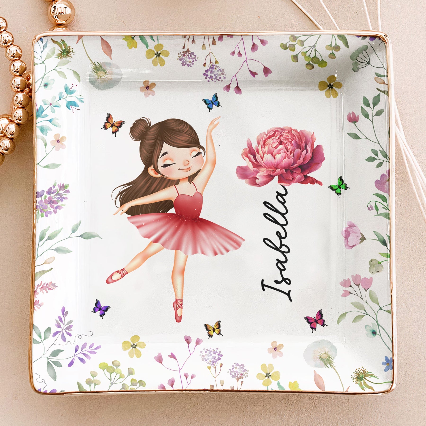 Ballerina, Ballet Girl Birth Flower - Personalized Jewelry Dish