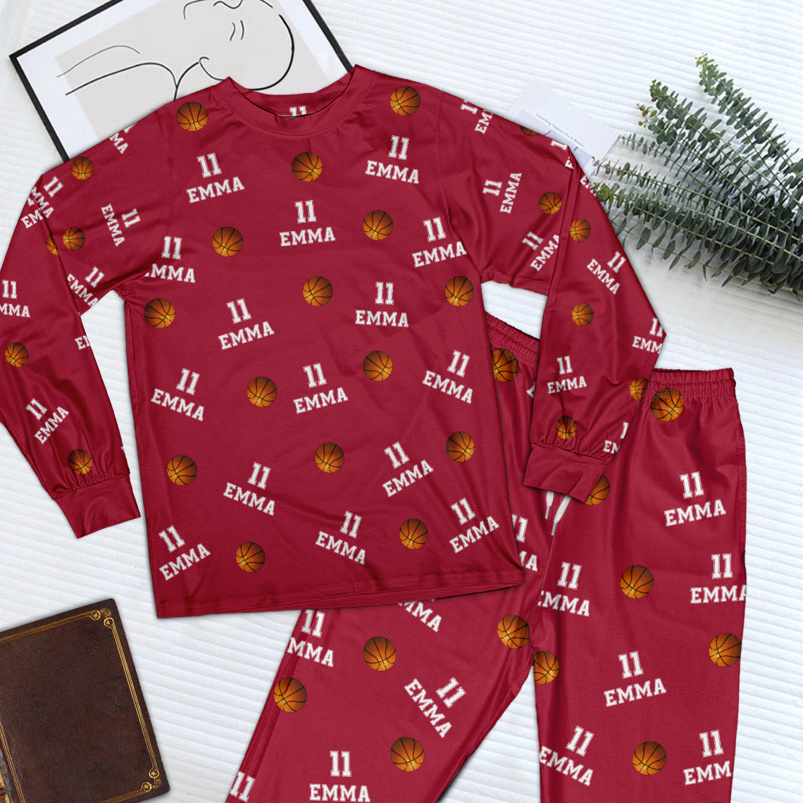 Basketball Custom Name, Number - Personalized Pajama Set