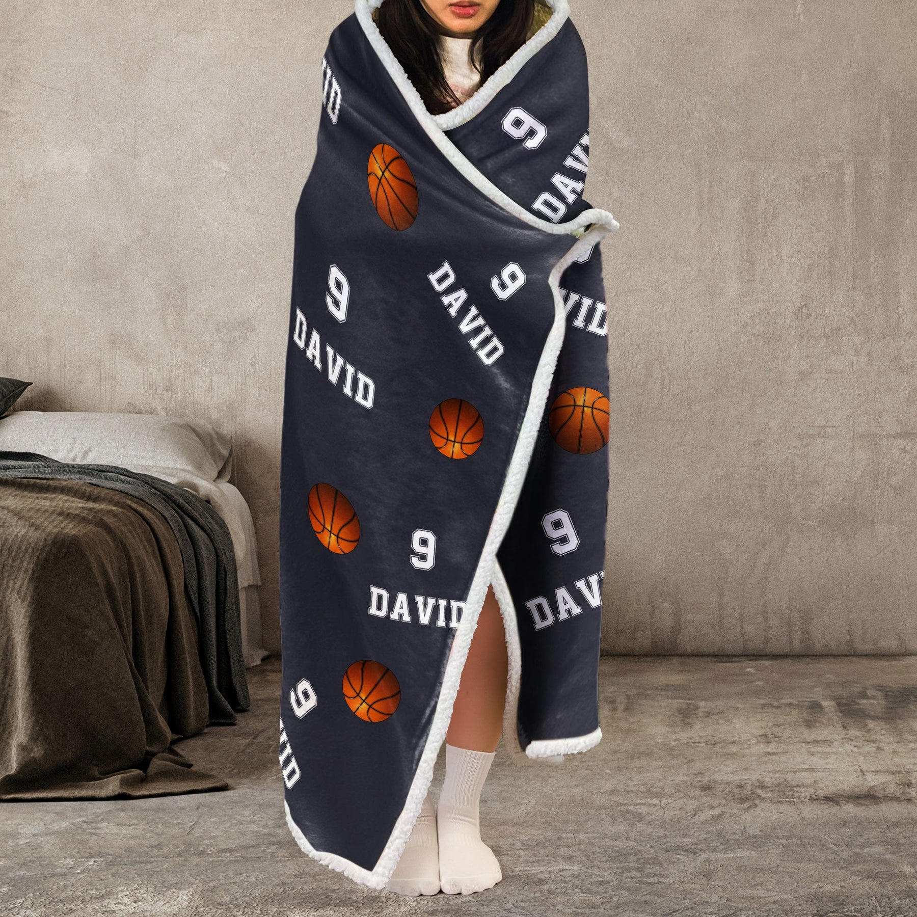 Basketball Custom Name, Number - Personalized Wearable Blanket Hoodie