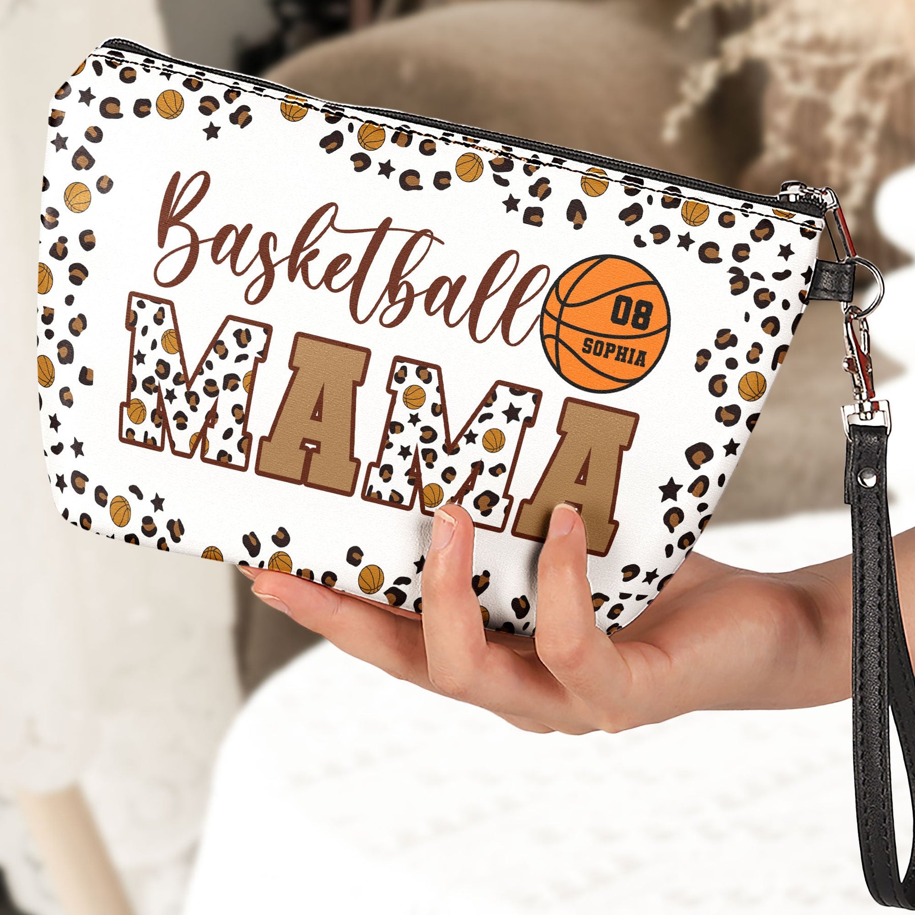Basketball Mama Leopard Pattern - Personalized Cosmetic Bag