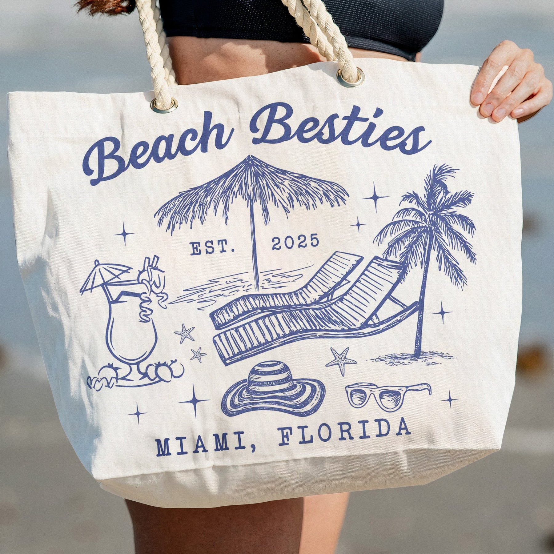 Beach Besties Girls Trip Summer Vacation Vacay Mode - Personalized Beach Bag