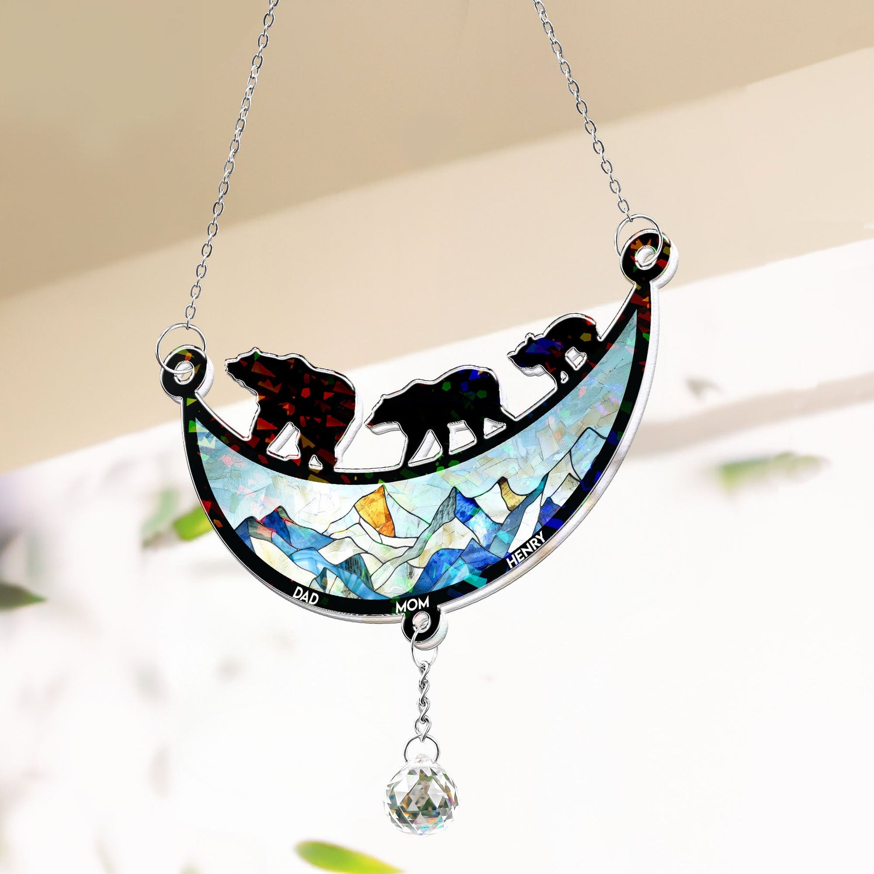 Bear Family - Personalized Acrylic Suncatcher With Crystal Ball Prism