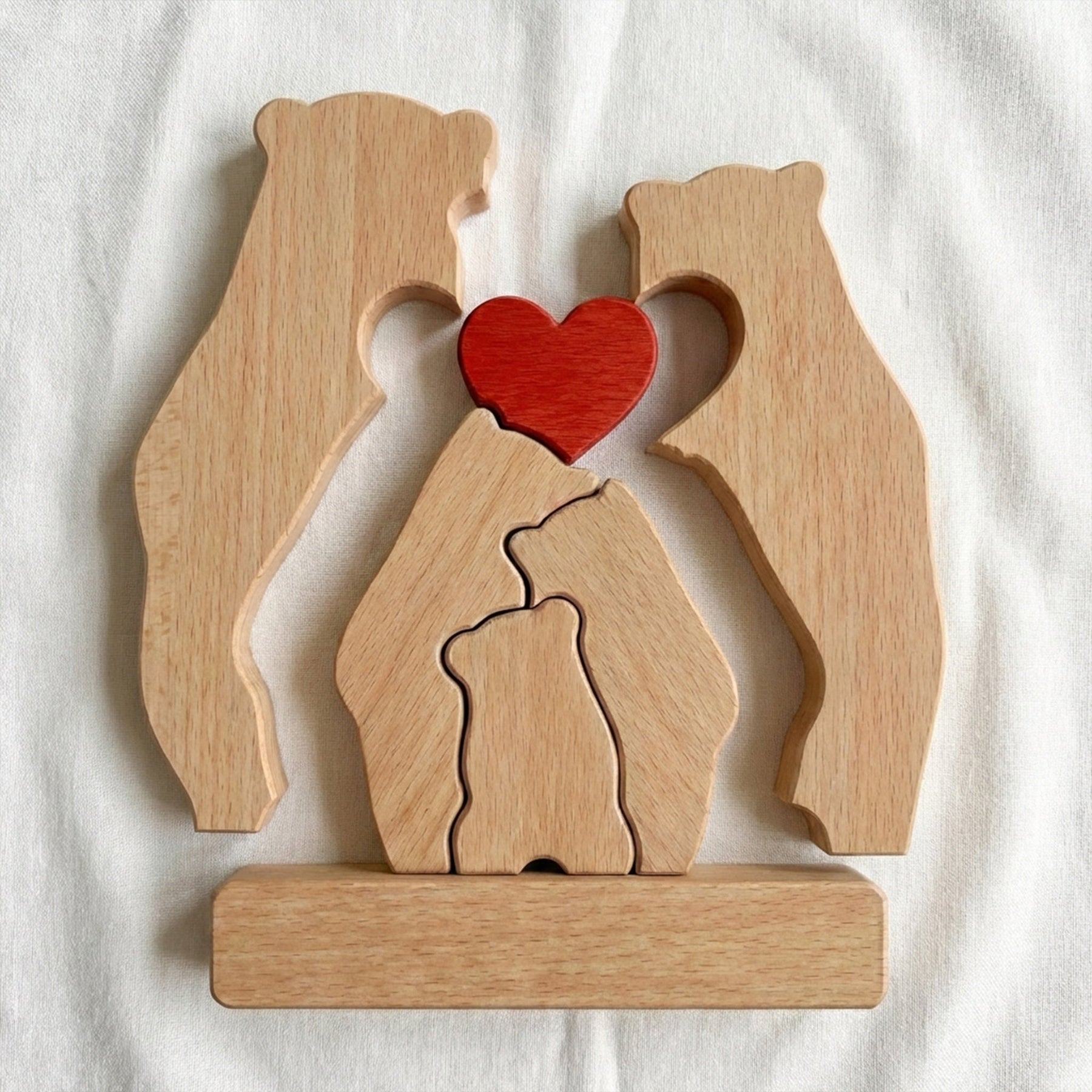 Bear Family, Mama Bear, Daddy Bear & Baby Cubs - Personalized Wooden Family Puzzle