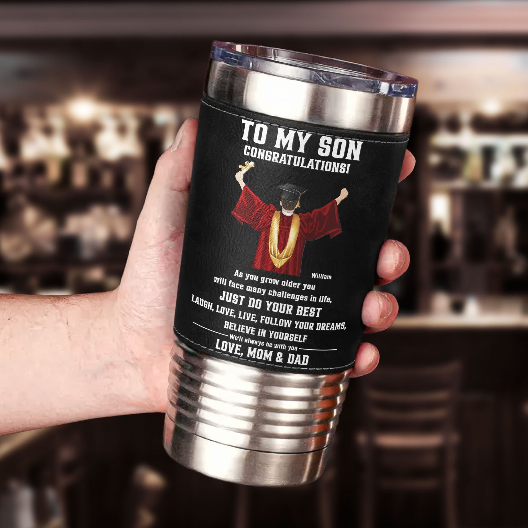 Believe In Yourself Gift For Son - Personalized 20oz Leather Wrapped Tumbler