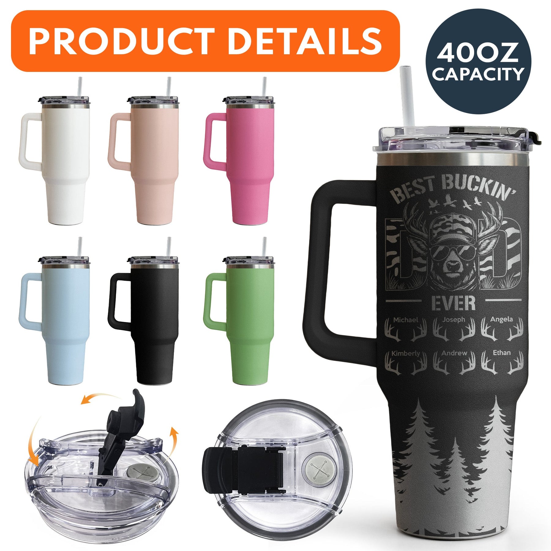 Best Buckin' Dad Ever Custom Kids Names - Personalized 40oz Tumbler