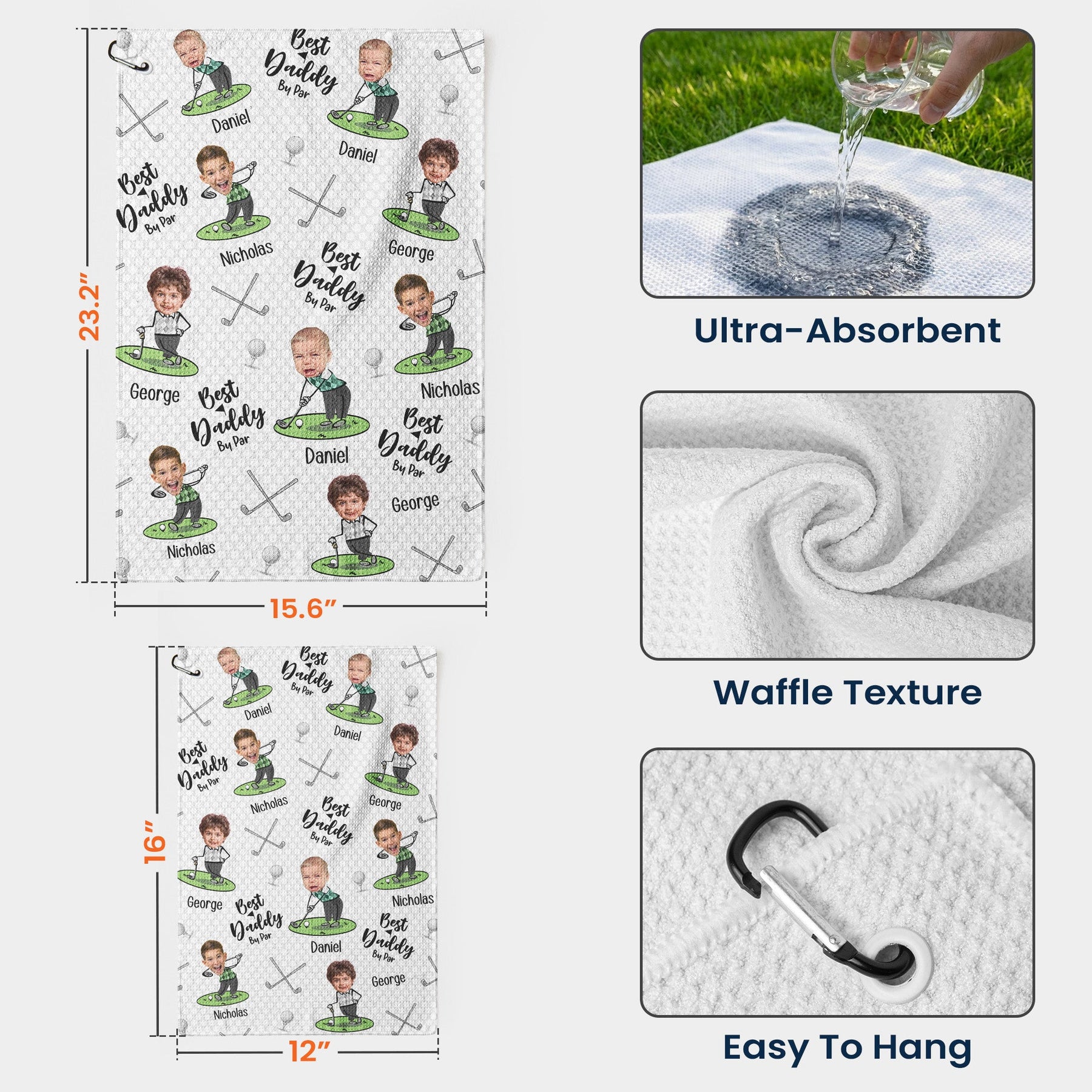 Best Dad By Par Best Papa By Par - Personalized Photo Golf Towel