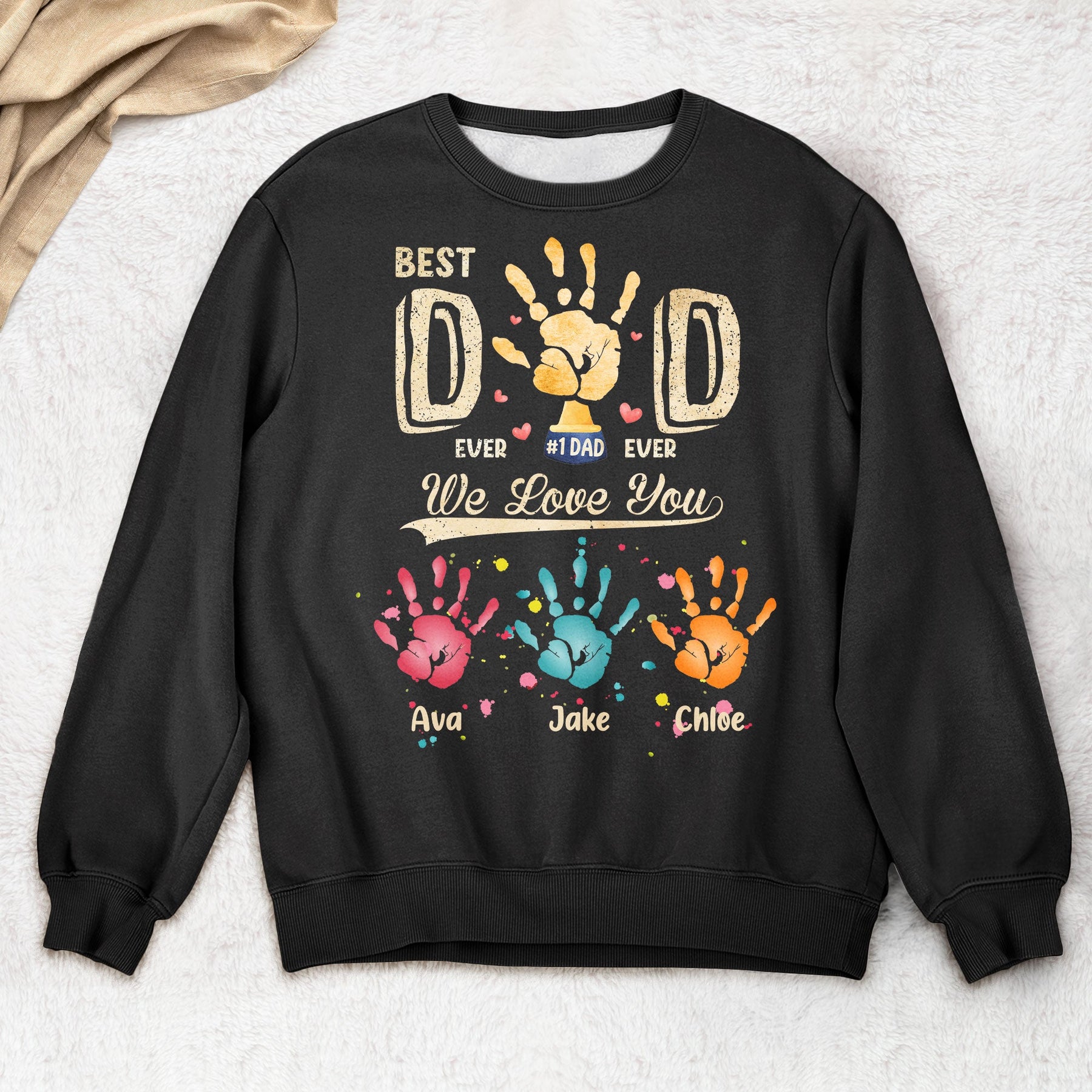 Best Dad Ever Hand Print Custom Kids Names - Personalized Shirt
