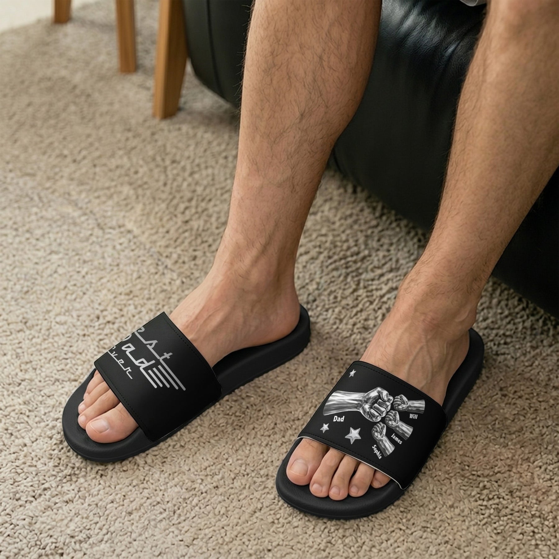 Best Dad Ever, Best Papa Ever - With Fist Bumps & Kids' Names - Personalized Slide Sandals