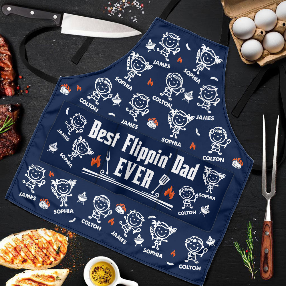 Best Flippin Dad Ever - Father's Day Gifts For Dad, Papa - With Funny Kids' Faces - Personalized Apron
