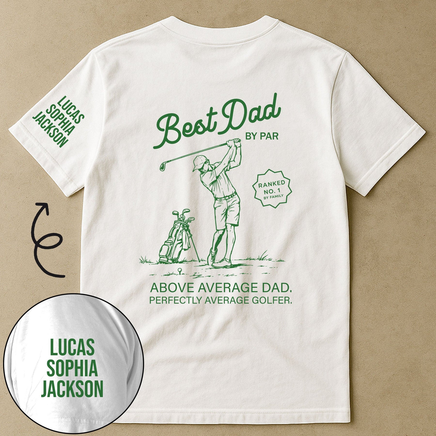 Best Dad, Papa By Par Custom Name In Sleeves - Up To 10 Names - Personalized Shirt
