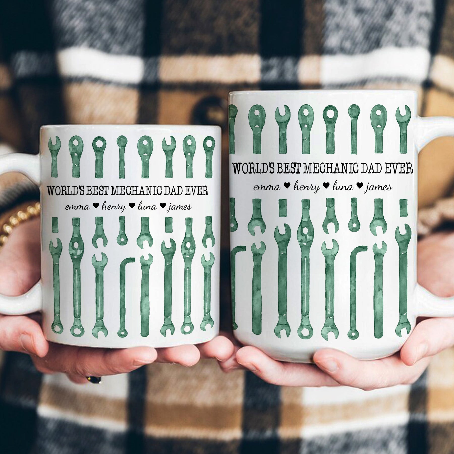 Best Mechanic Dad Ever Custom Kid Names Father's Day Gifts - Personalized Mug