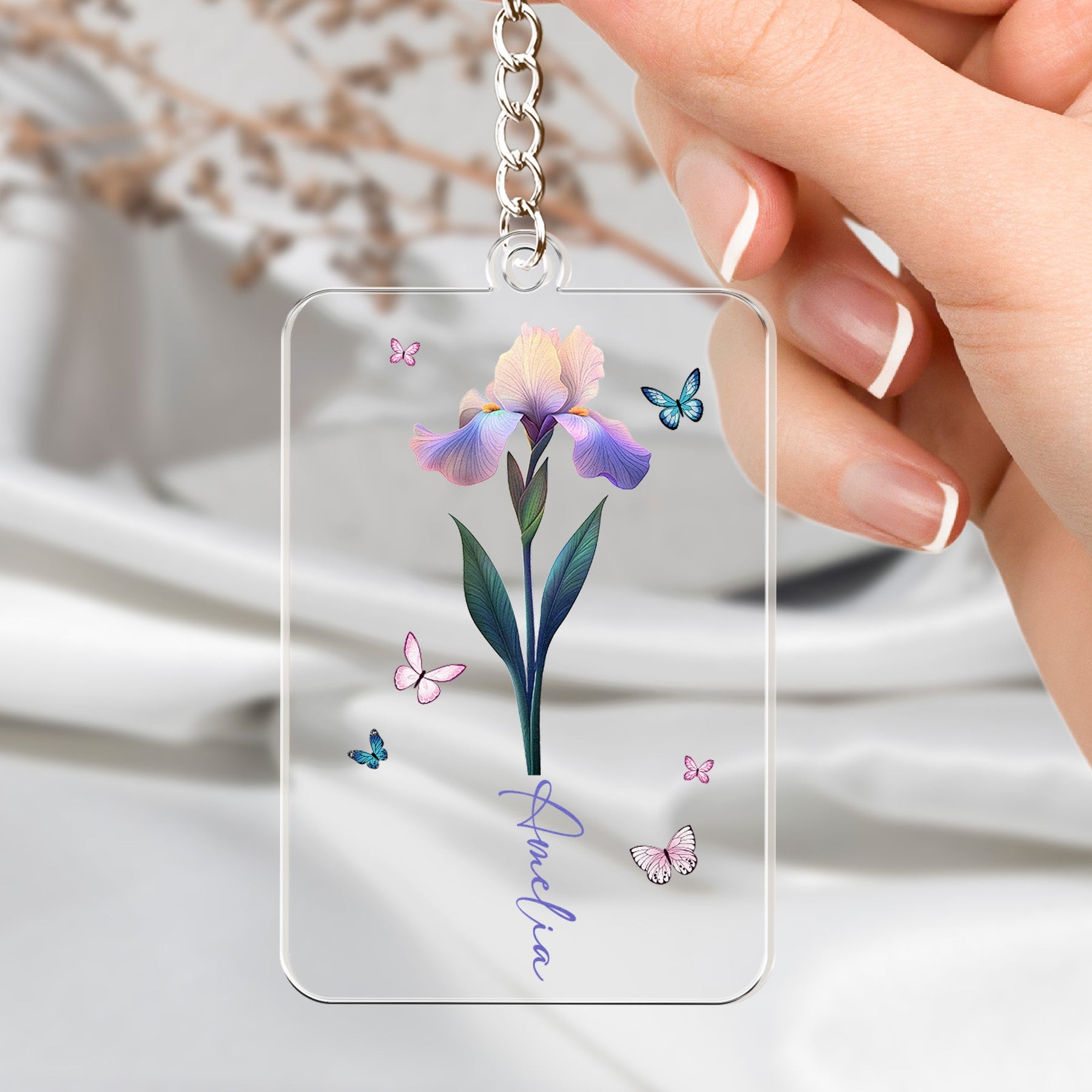 Birth Flower - Personalized Acrylic Bookmark And Keychain Set