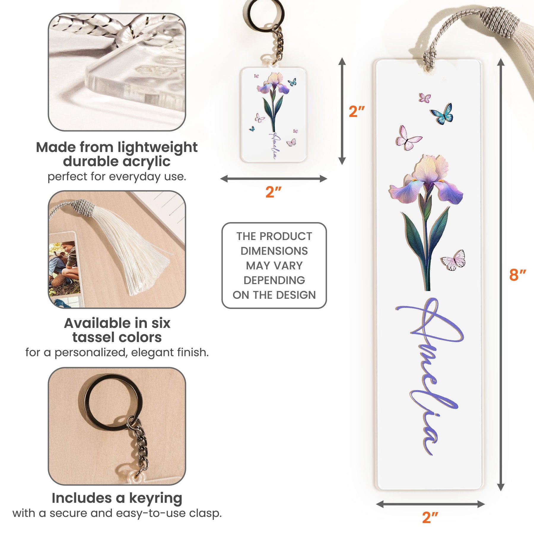 Birth Flower - Personalized Acrylic Bookmark And Keychain Set