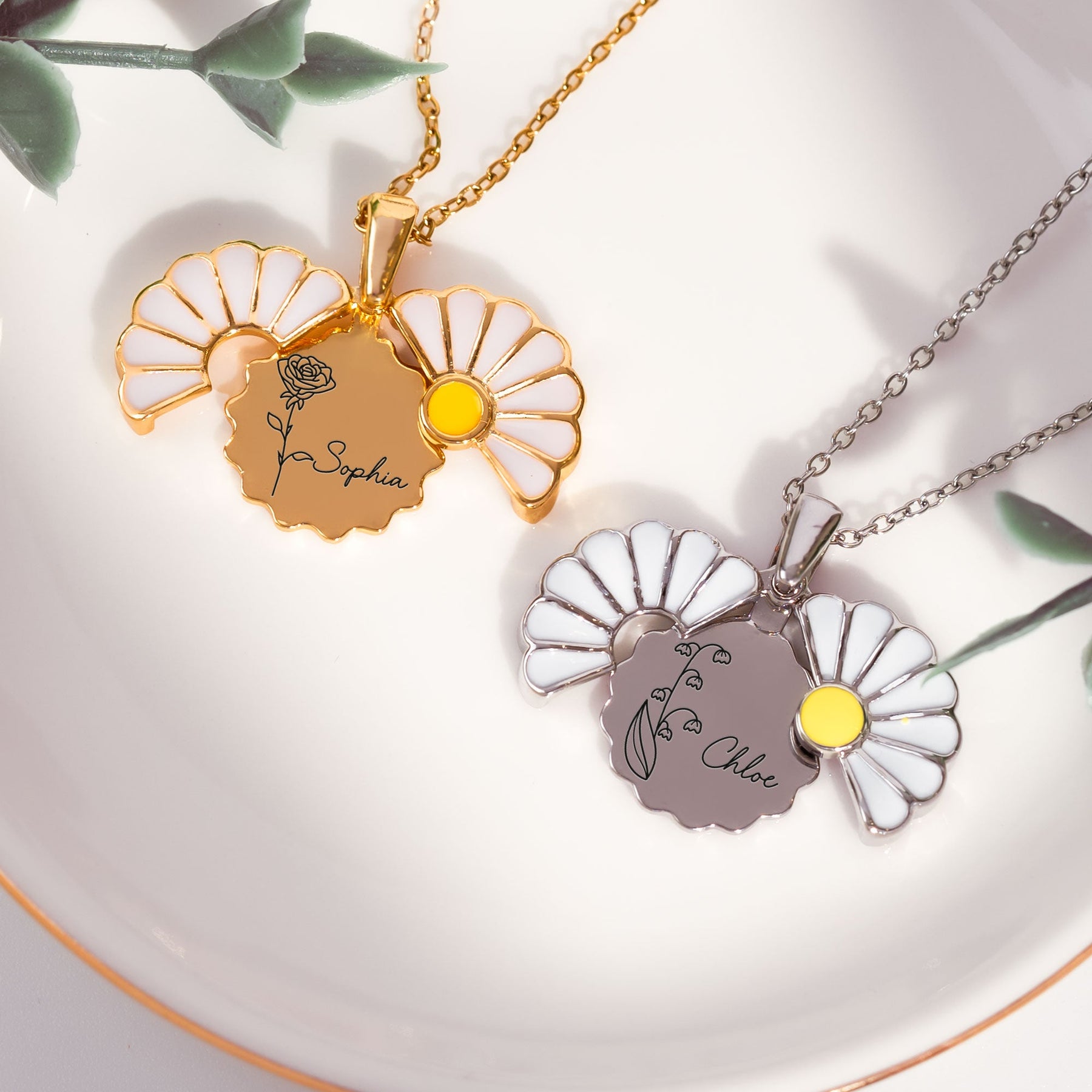 Birth Flower And Name Necklace - Personalized Daisy Necklace With Hidden Message