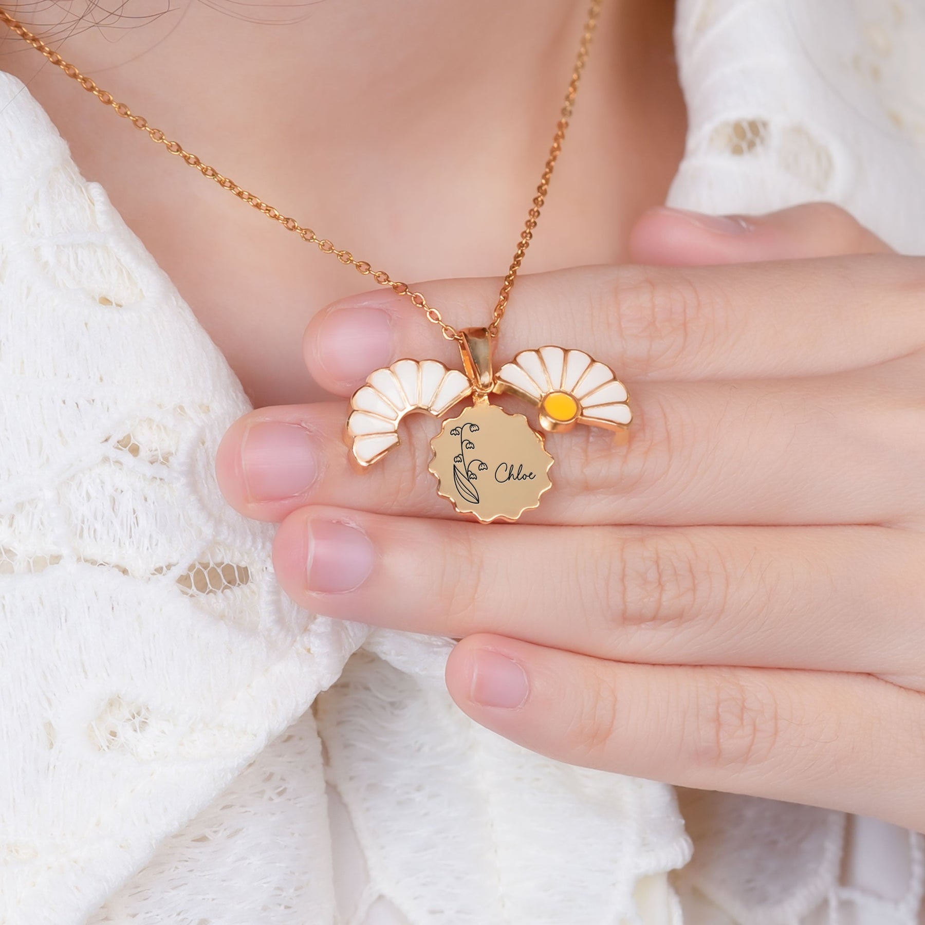 Birth Flower And Name Necklace - Personalized Daisy Necklace With Hidden Message