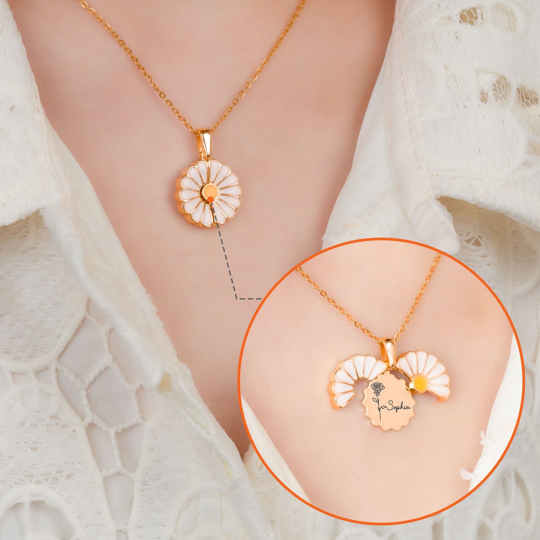 Birth Flower And Name Necklace - Personalized Daisy Necklace With Hidden Message