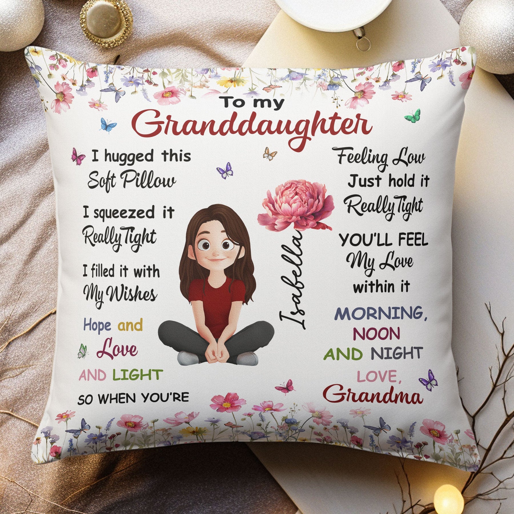 Birth Flower Kid Hug This - Personalized Pillow (Insert Included)