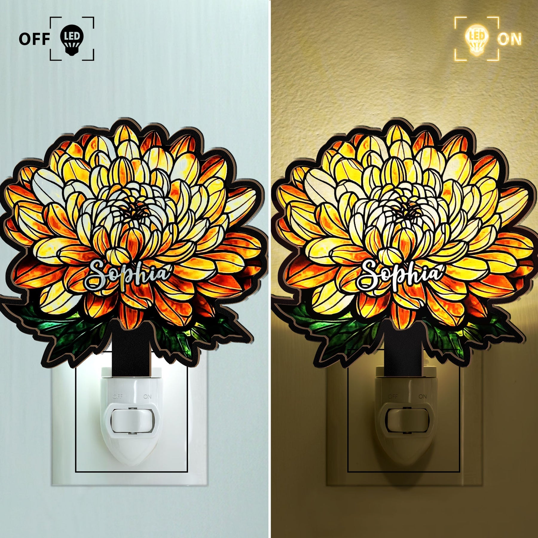 Birth Flower With Name - Personalized Wood And Acrylic Night Light