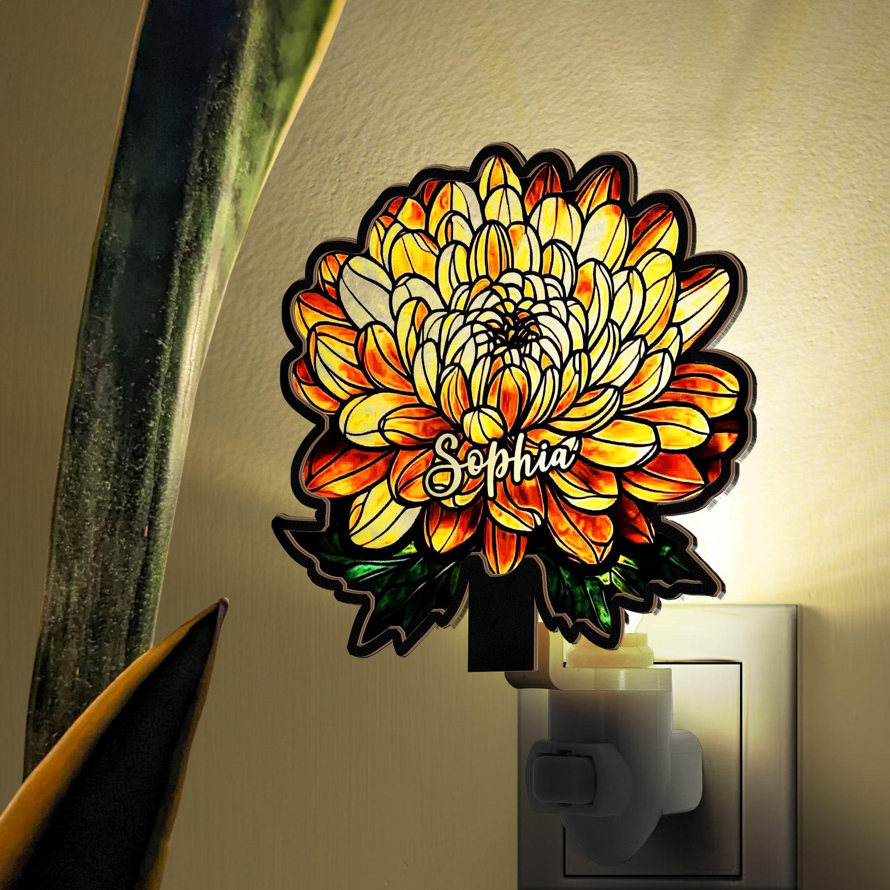 Birth Flower With Name - Personalized Wood And Acrylic Night Light