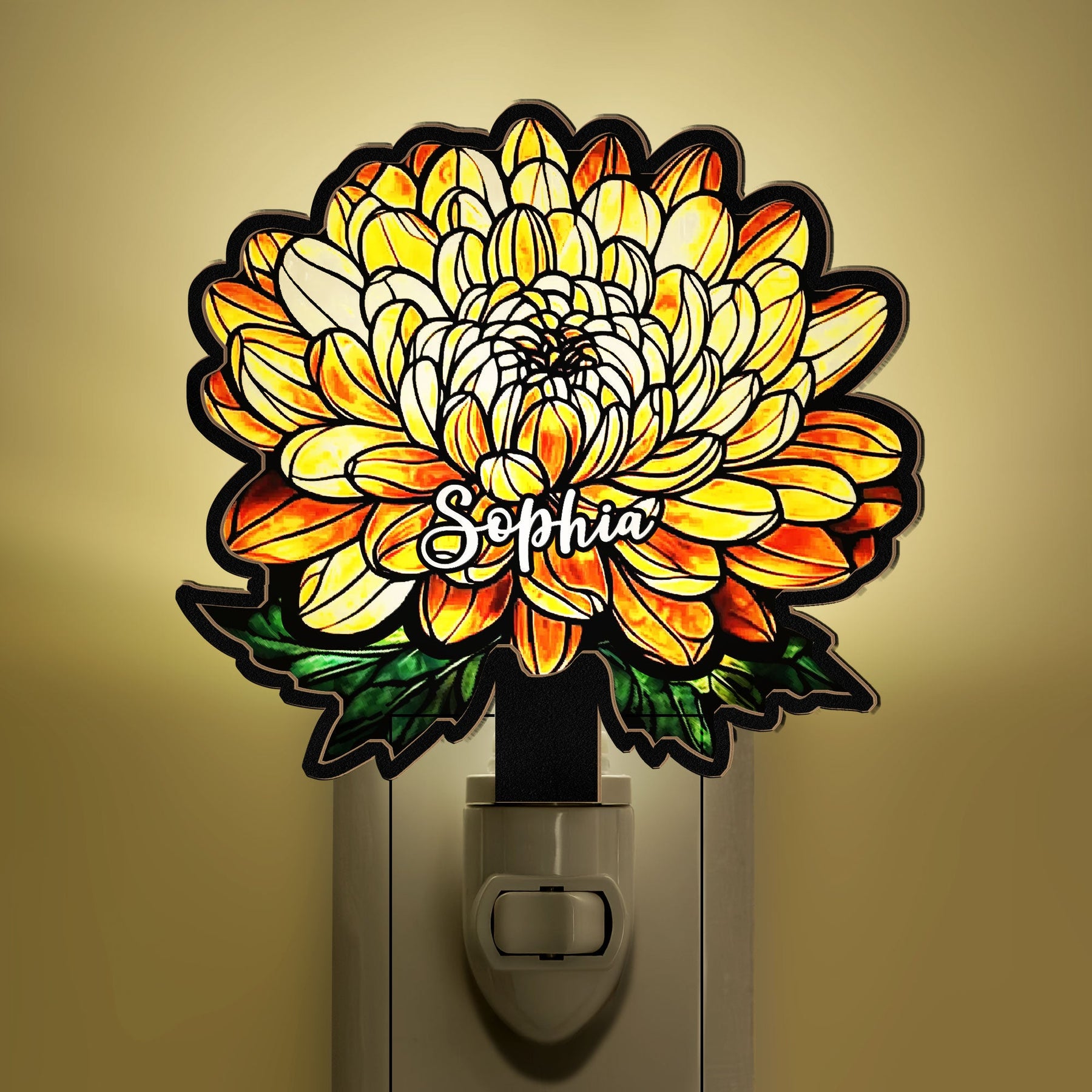 Birth Flower With Name - Personalized Wood And Acrylic Night Light