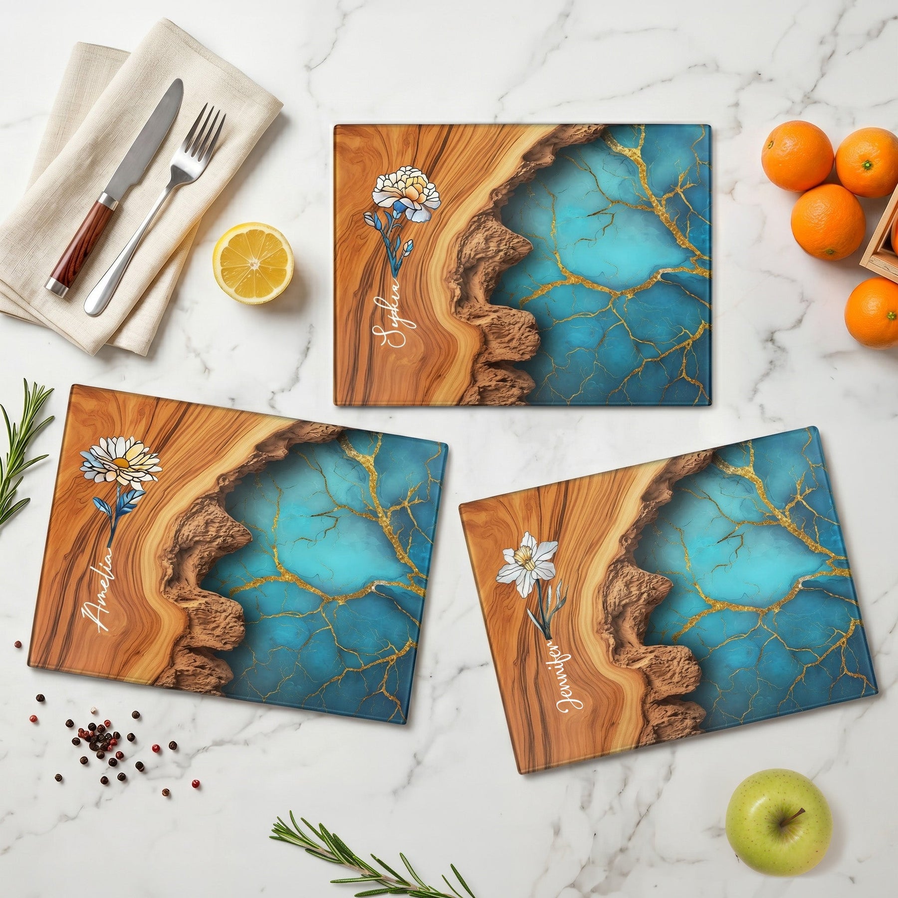 Birth Flower Kitchen Decor Gift For Her - Personalized Cutting Board