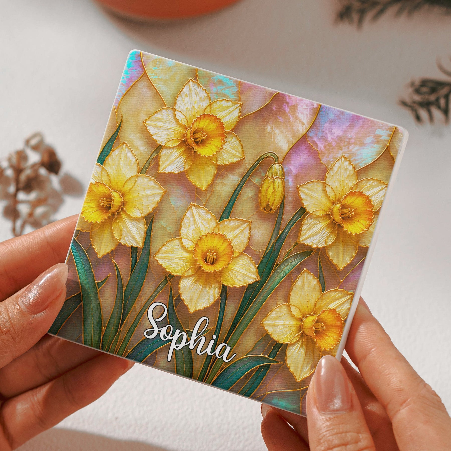 Birth Flower Mother Of Pearl Exchange Gifts Gag Gift For Women - Personalized Coaster