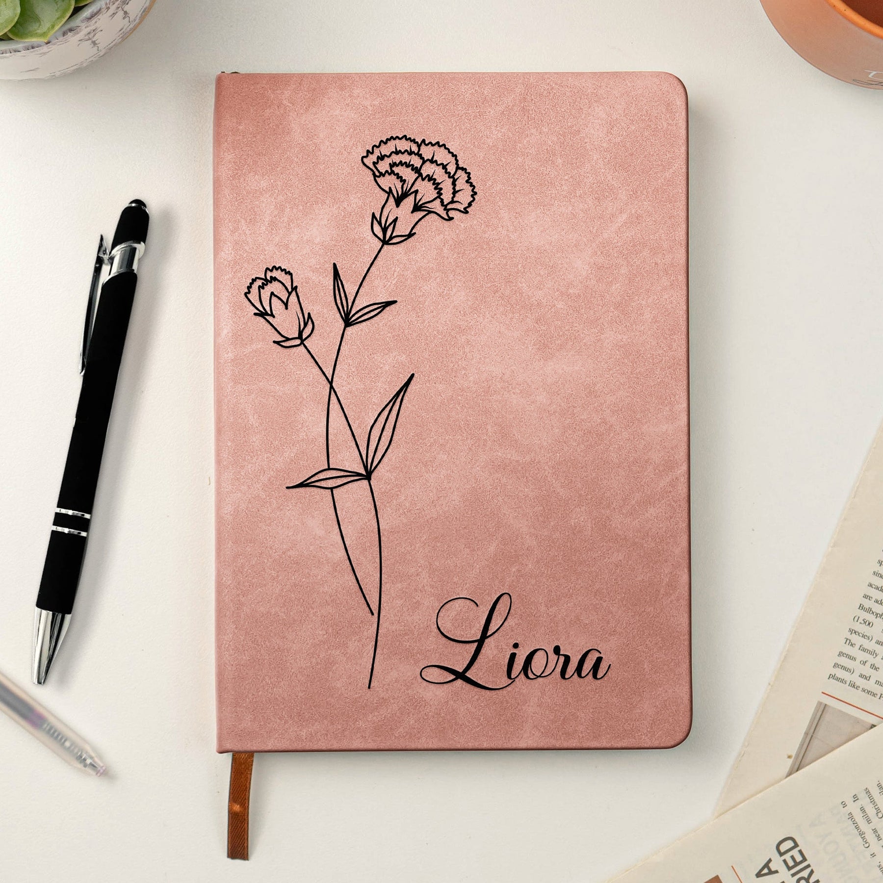Birth Month Flower Notebook Custom Journal Birthday Gift - Personalized Leather Journal
