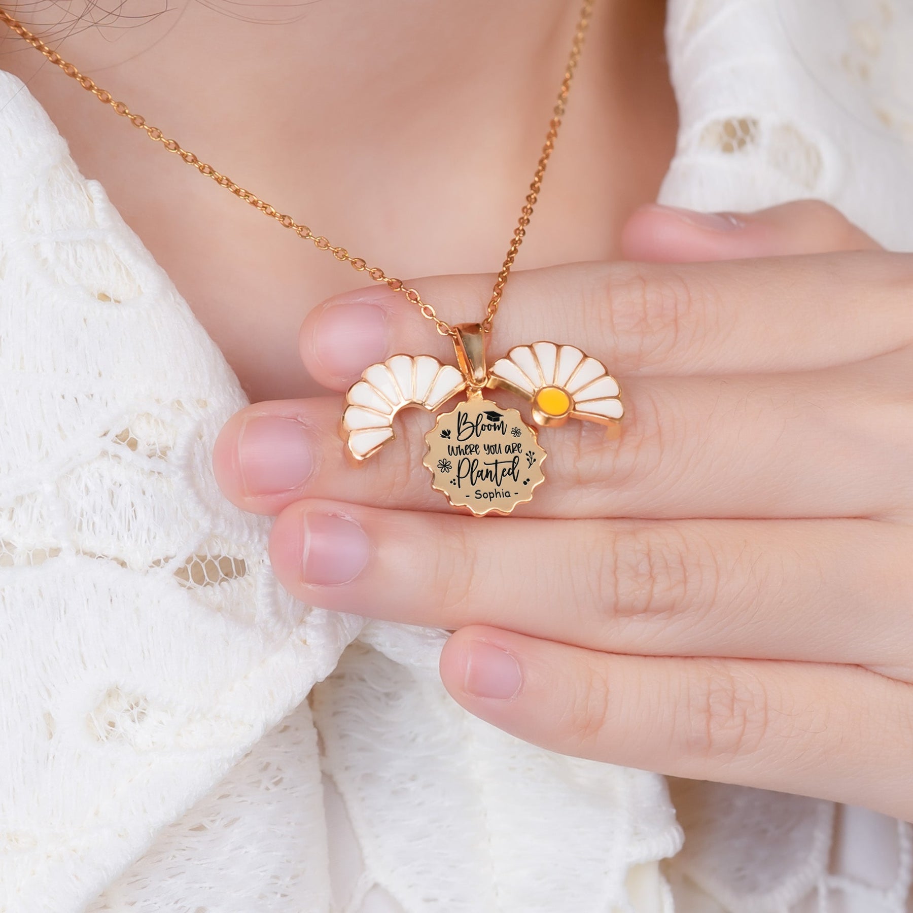 Bloom Where You Are Planted - Personalized Daisy Necklace With Hidden Message