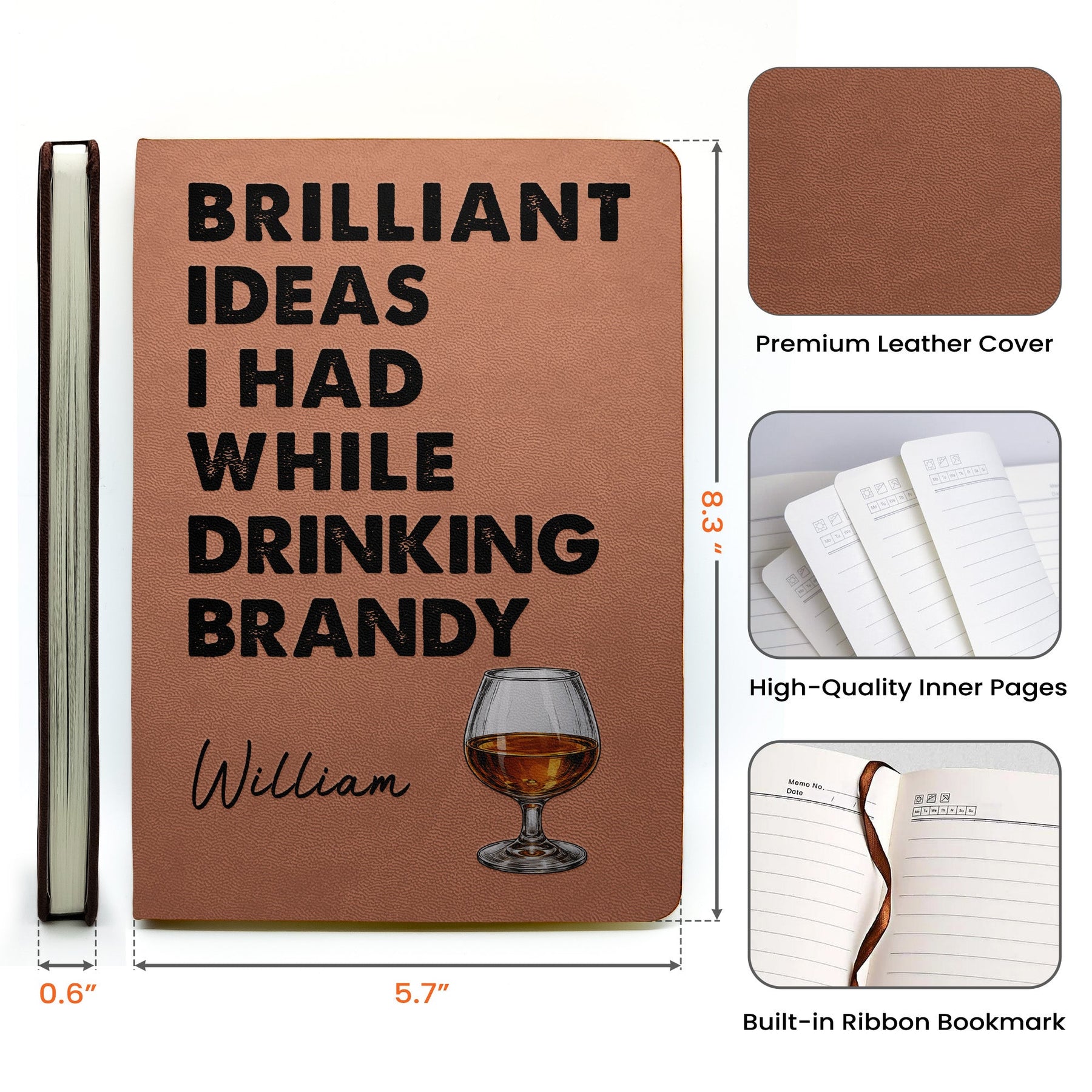 Brilliant Ideas I Had While Drinking Bourbon, Wine, Whiskey, Custom Drink - Personalized Leather Journal