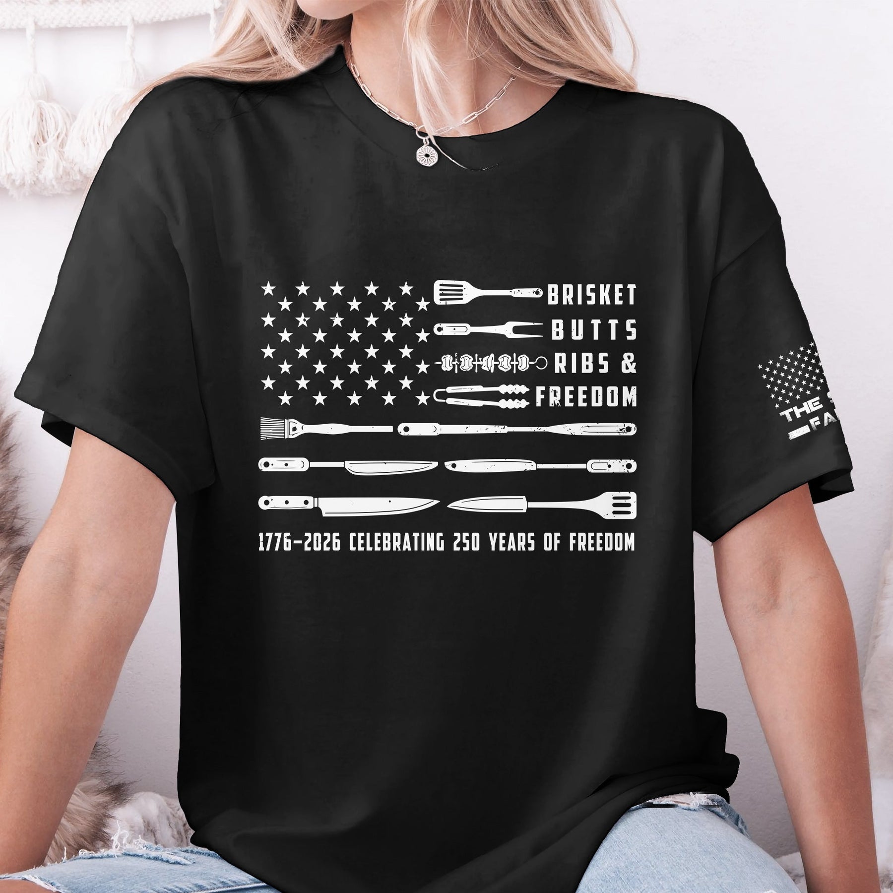 Brisket Butts Ribs & Freedom Bbq American Flag, Grilling Gifts For Him, Grandpa, Dad, Funny Chef - Personalized Shirt