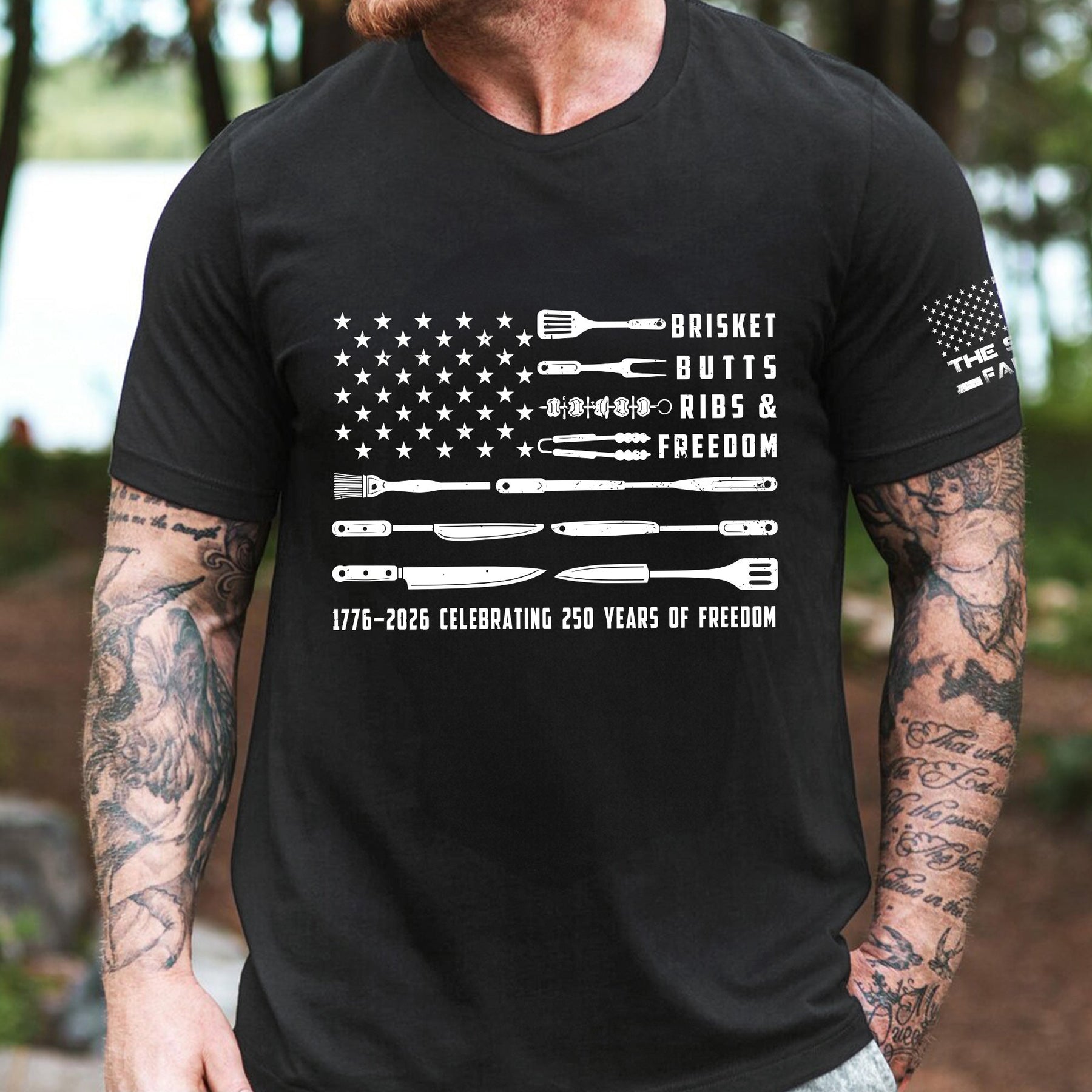 Brisket Butts Ribs & Freedom Bbq American Flag, Grilling Gifts For Him, Grandpa, Dad, Funny Chef - Personalized Shirt