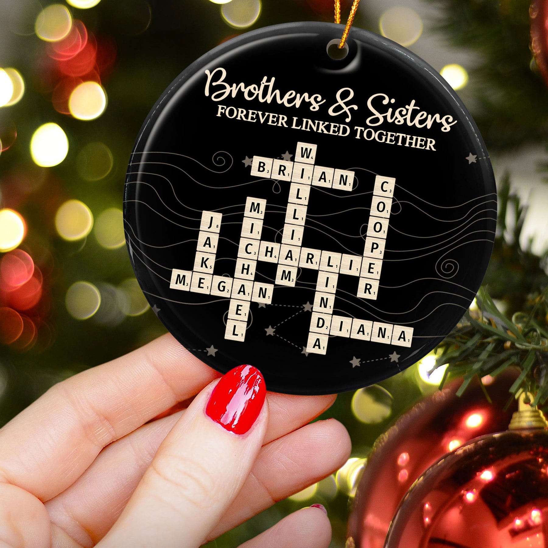 Brothers & Sisters Forever Linked Together New Version - Personalized Ceramic Ornament
