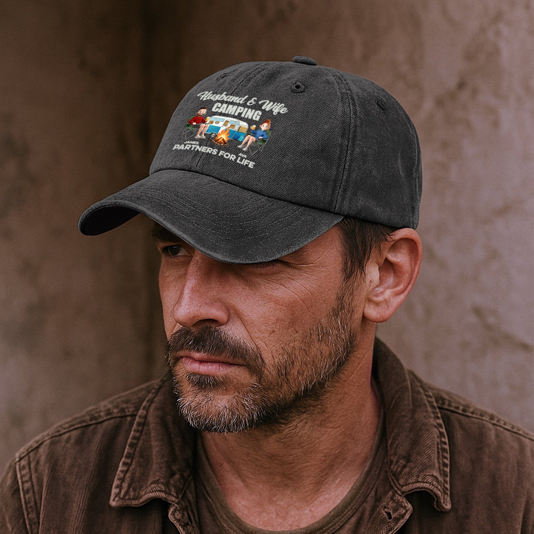 Camping Partners For Life - Personalized Distressed Denim Cap