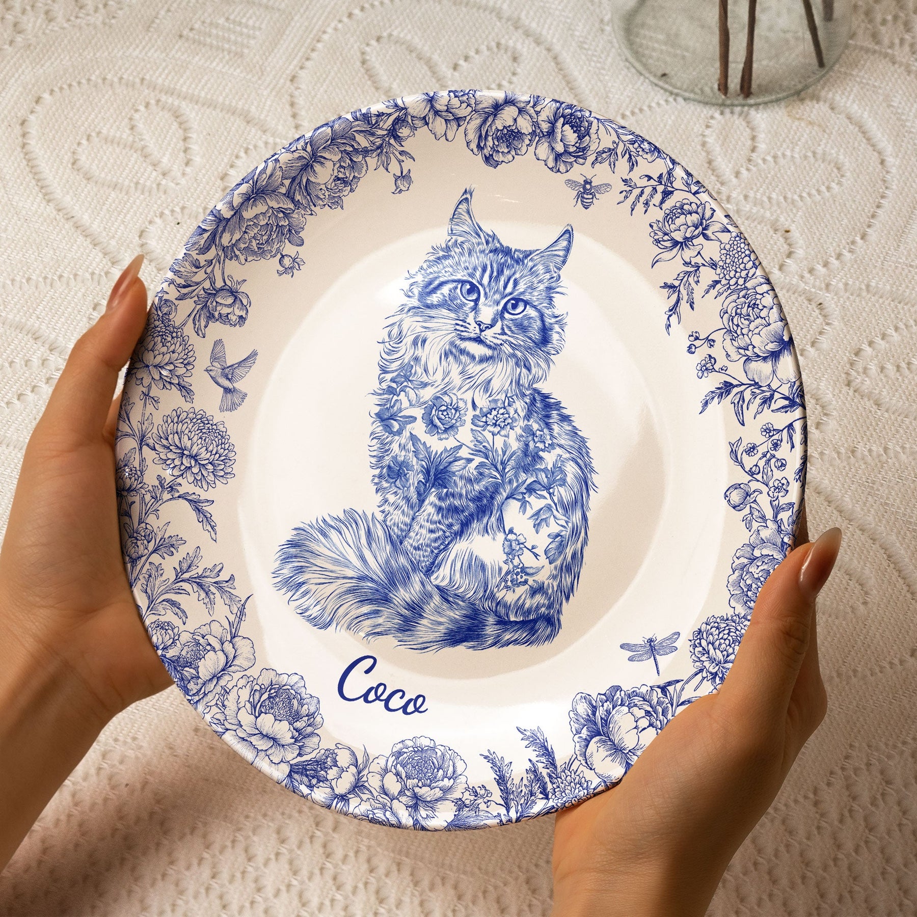 Cat Lover Chinoiserie Toile De Jouy Style - Personalized Ceramic Plate