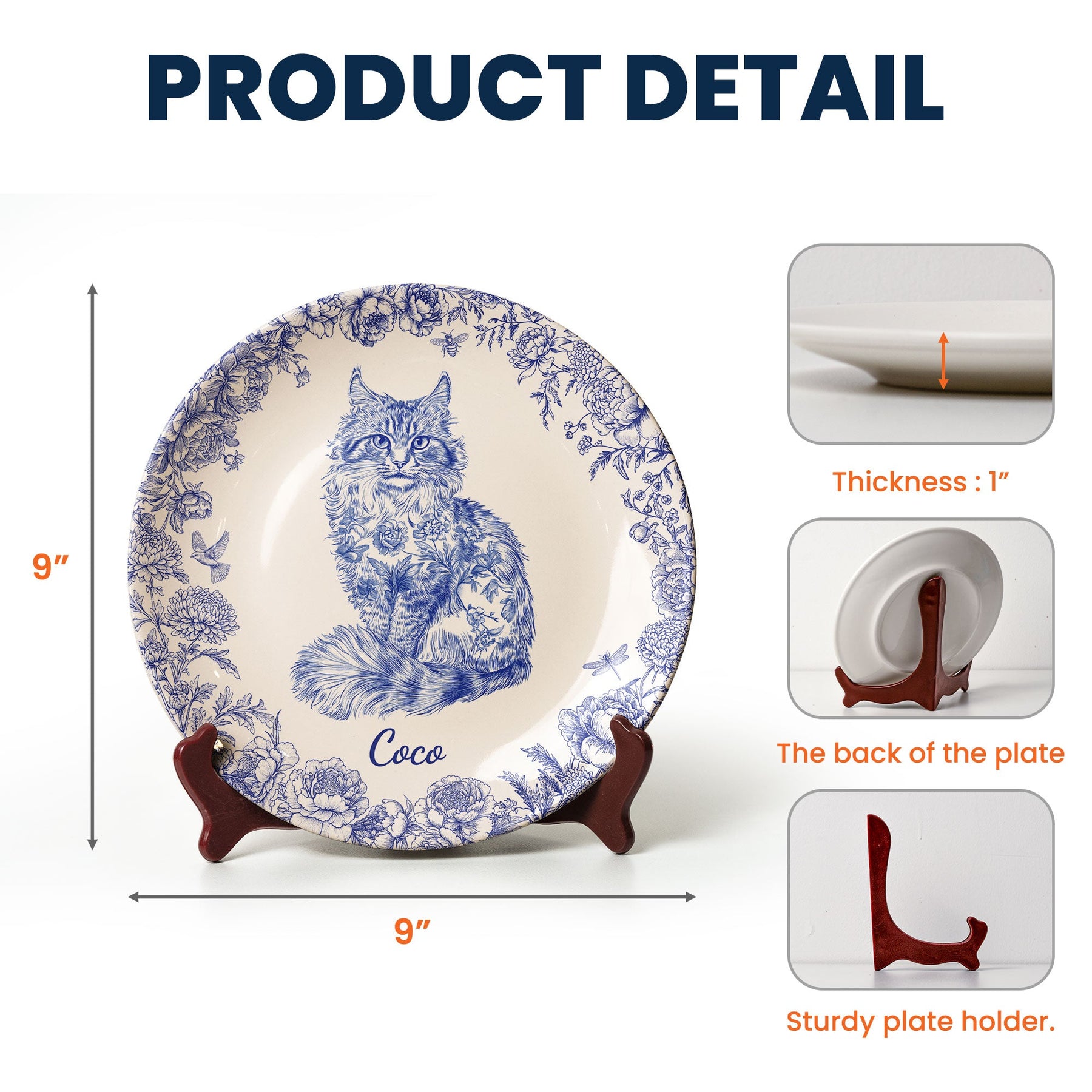 Cat Lover Chinoiserie Toile De Jouy Style - Personalized Ceramic Plate