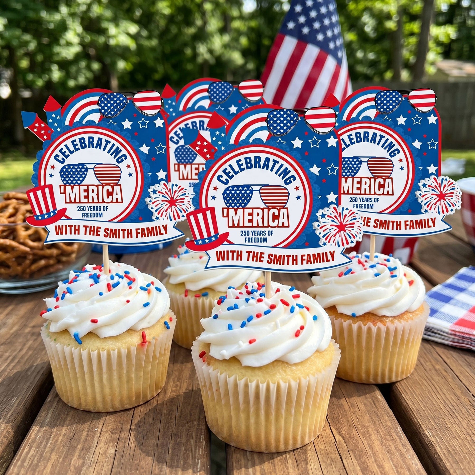 Celebrating 'Merica Est. 1776 - Personalized Cupcake Toppers