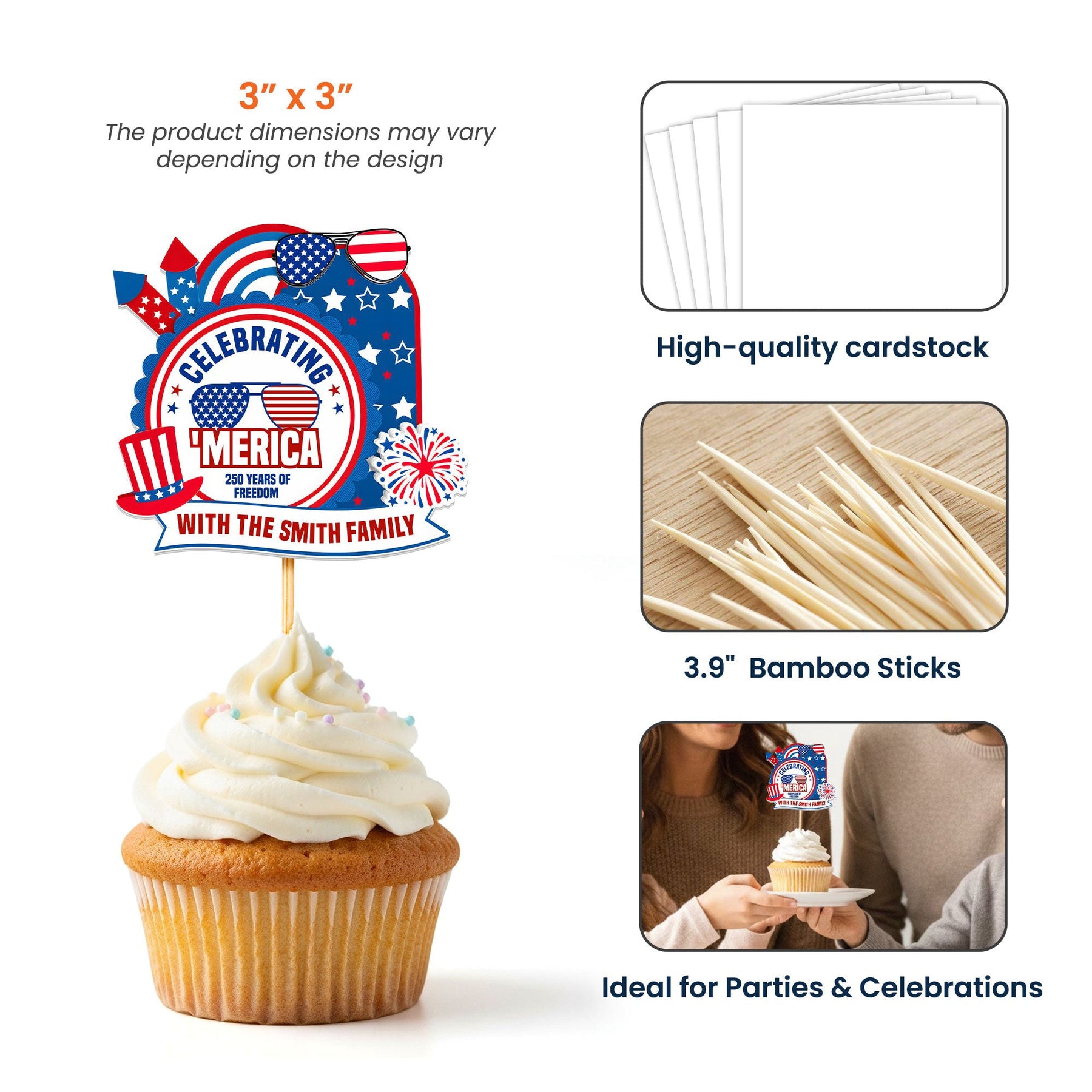 Celebrating 'Merica Est. 1776 - Personalized Cupcake Toppers