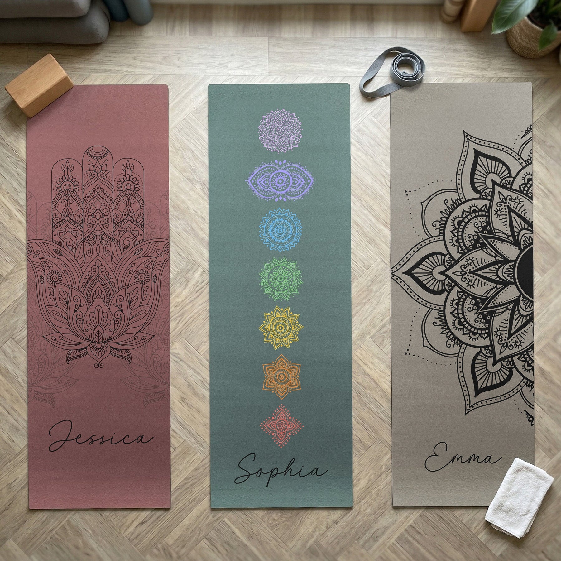 Chakra, Hamsa, Lotus, Moon Phase Custom Name For Yoga Lover - Personalized Yoga Mat