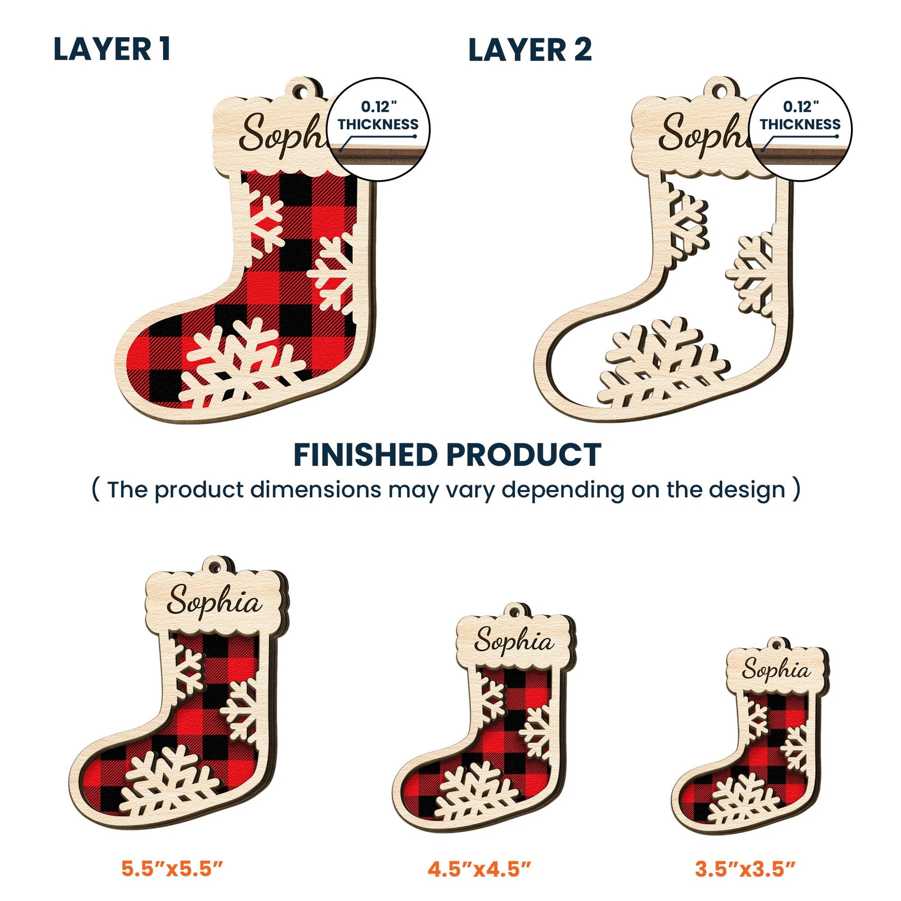 Christmas Sock Family - Personalized Wooden Ornament